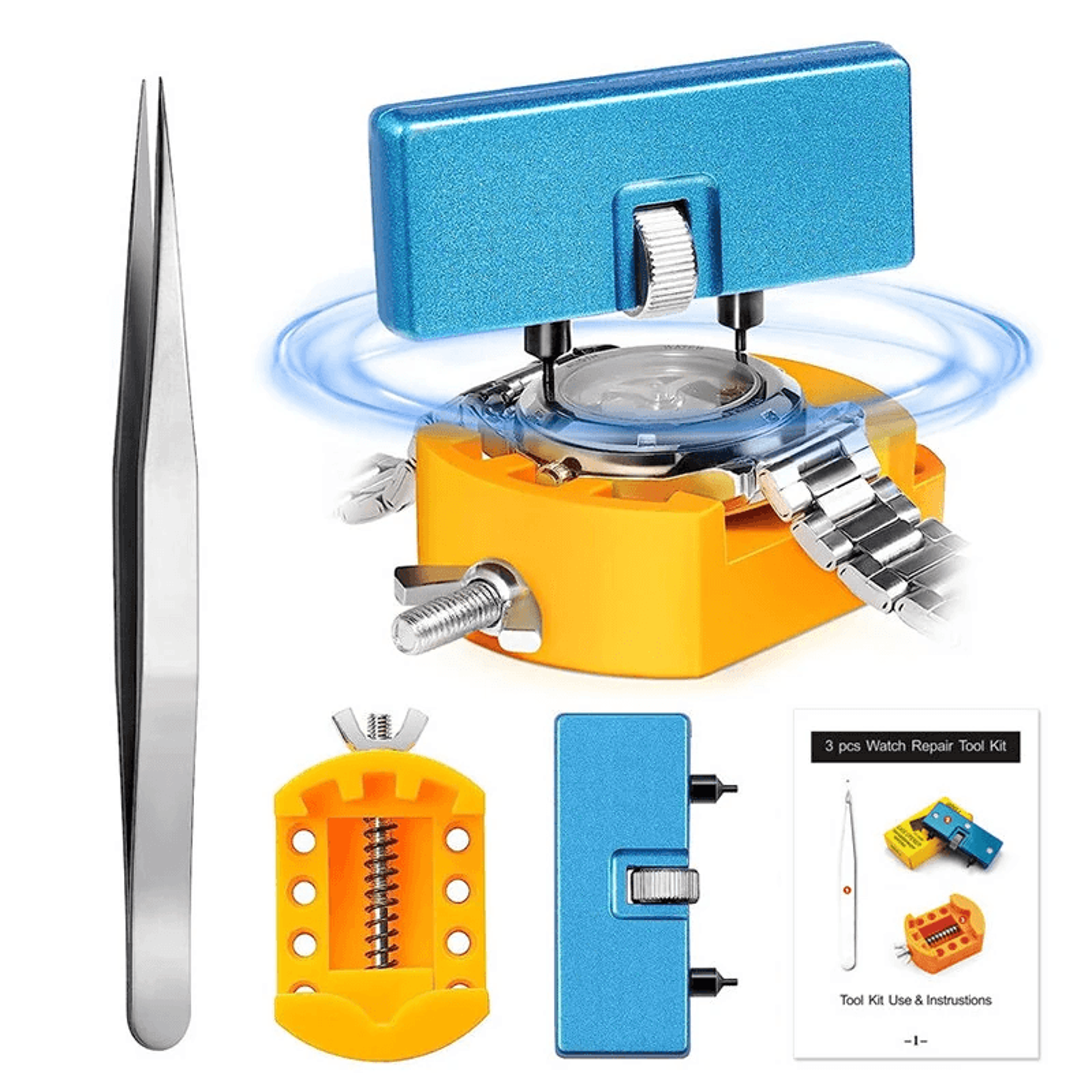 Adjustable Watch Case Back Opener Tool Set With Holder And Tweezers 1