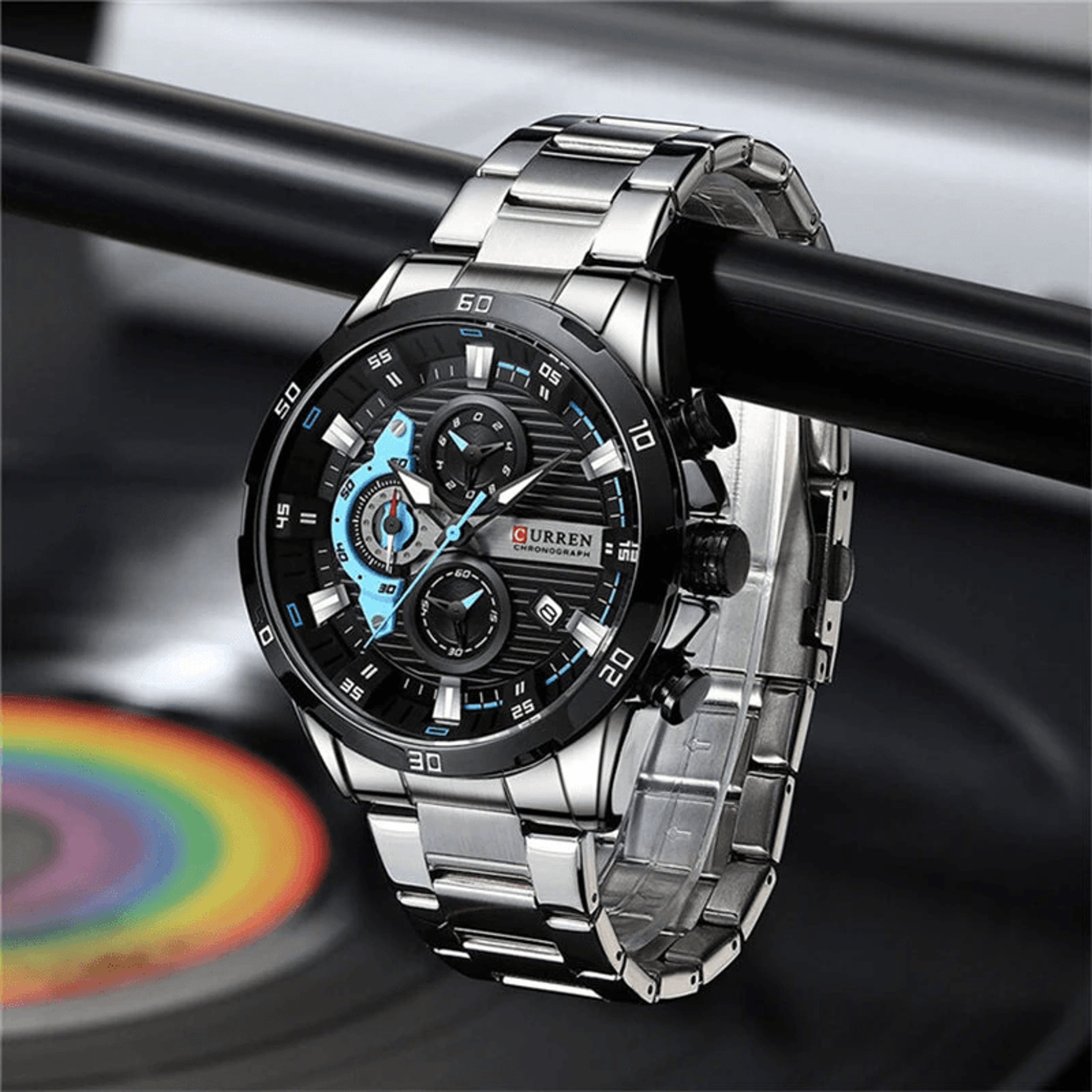 Mens Stainless Steel Chronograph Quartz Watch Waterproof Business Casual Wristwatch 2