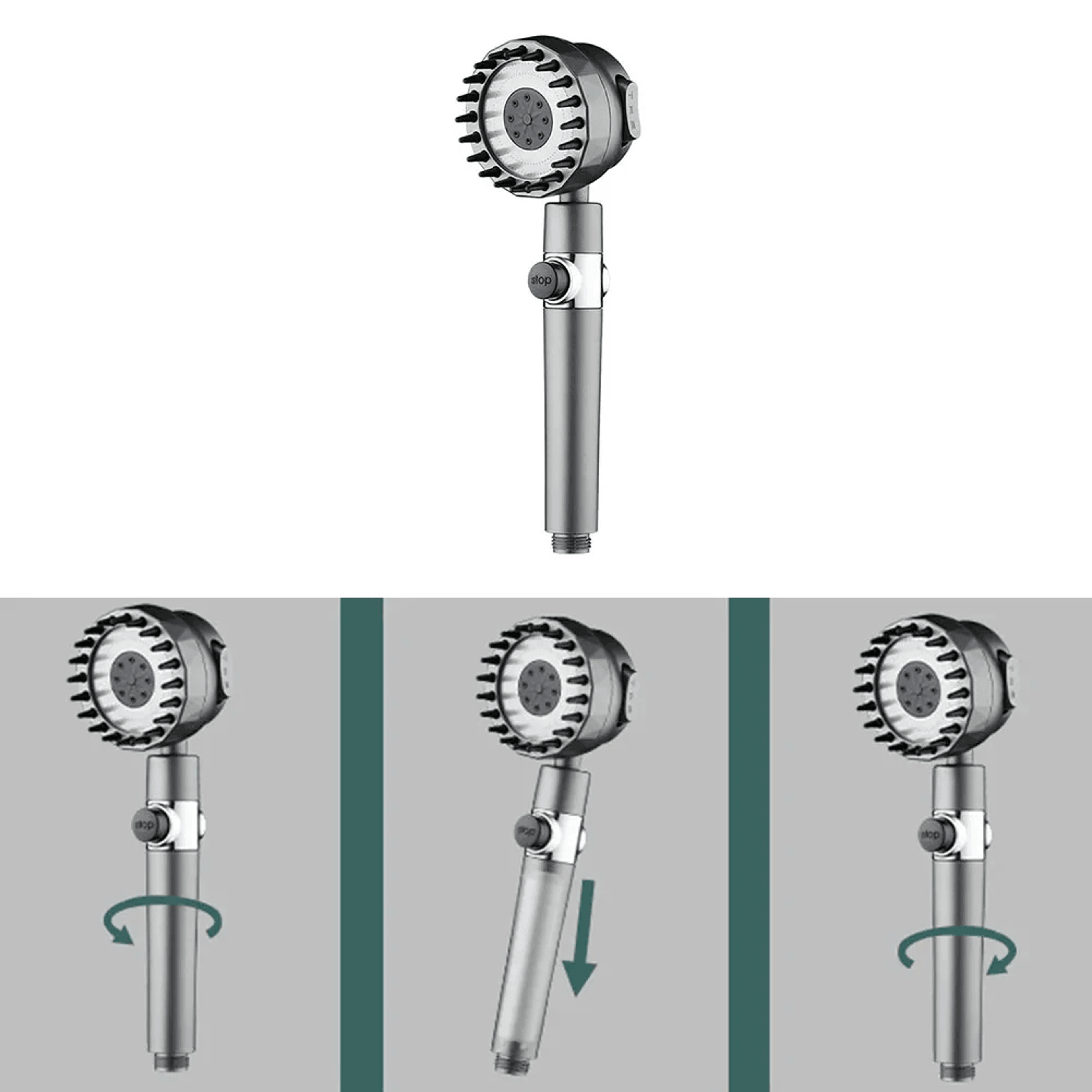 High Pressure Filter Shower Head With One Touch Stop And Massage Brush 5
