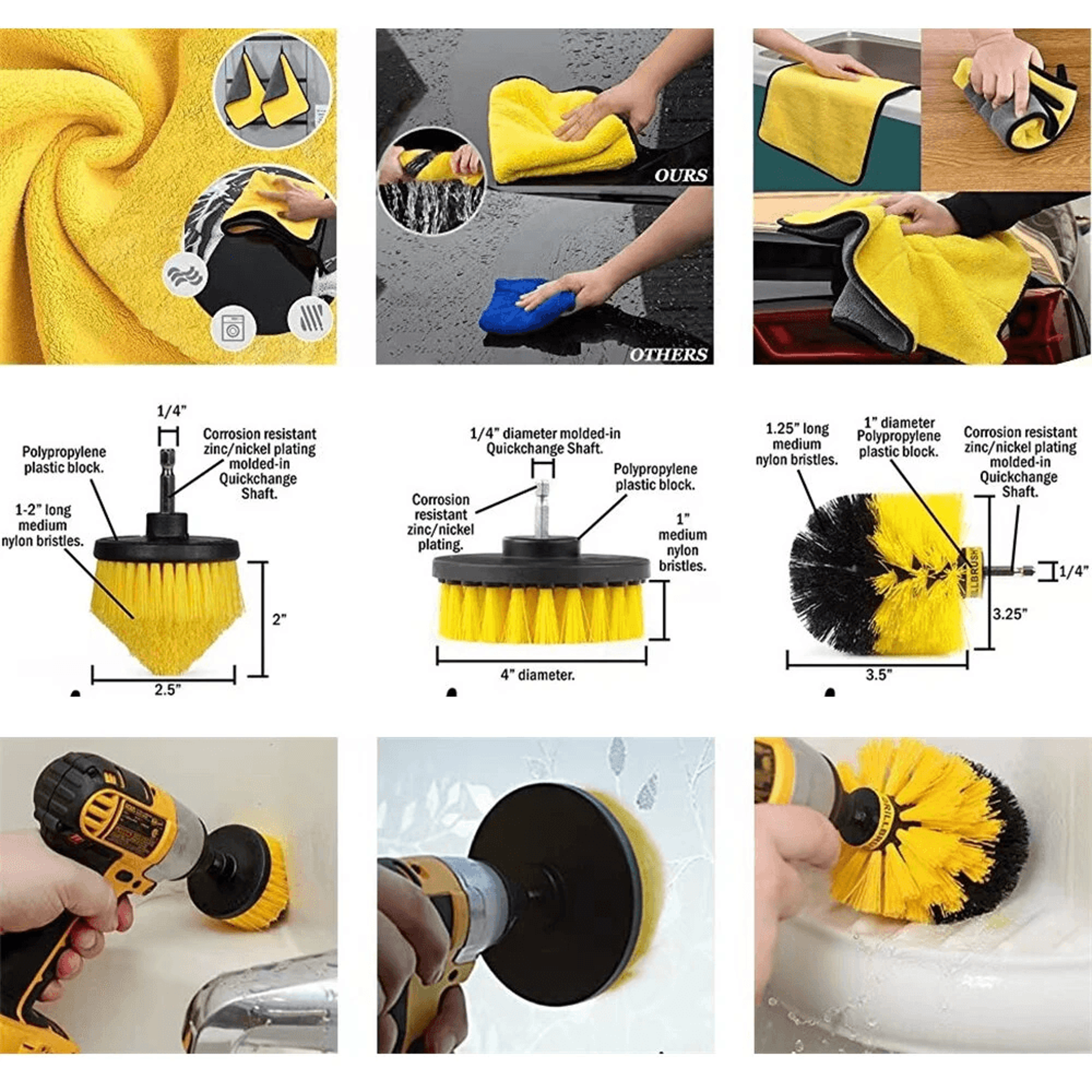 Drill Brush Attachment Set With Nylon Power Scrubber Brushes And Extension Rod 2