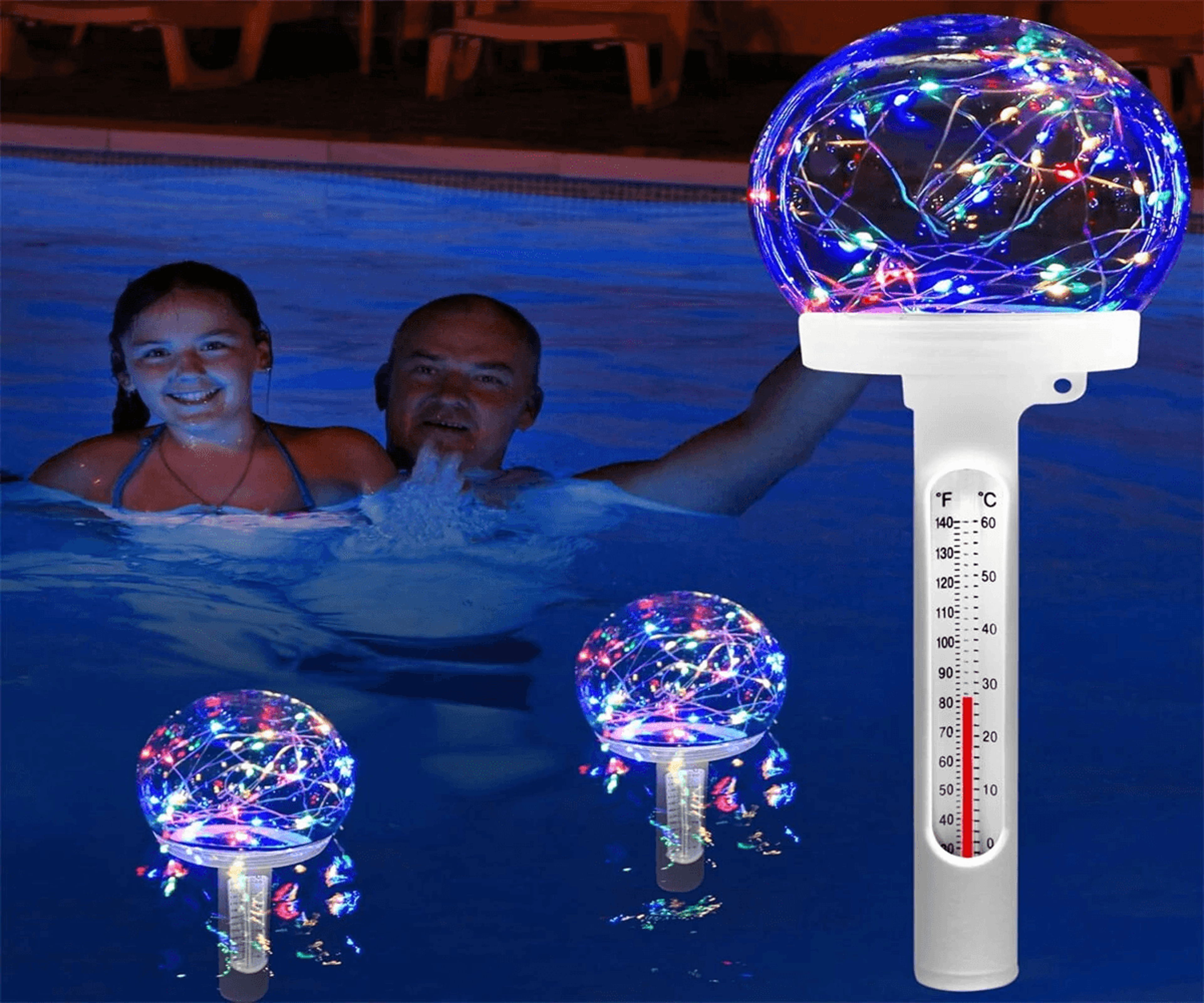 Solar Floating Pool Thermometer With LED Colored Night Light 2