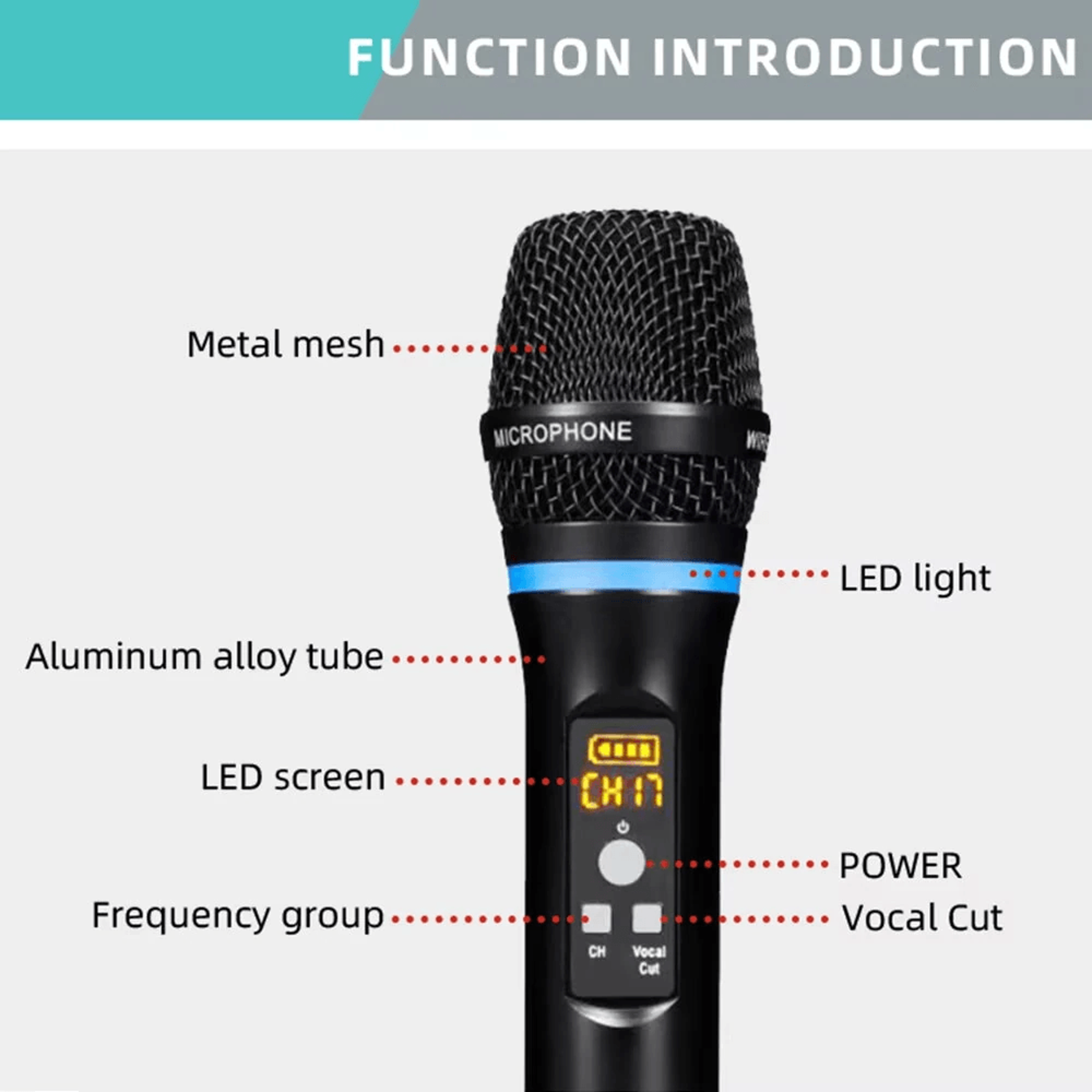 Wireless Karaoke Microphone With DSP Anti Feedback Echo And Rechargeable Receiver 2