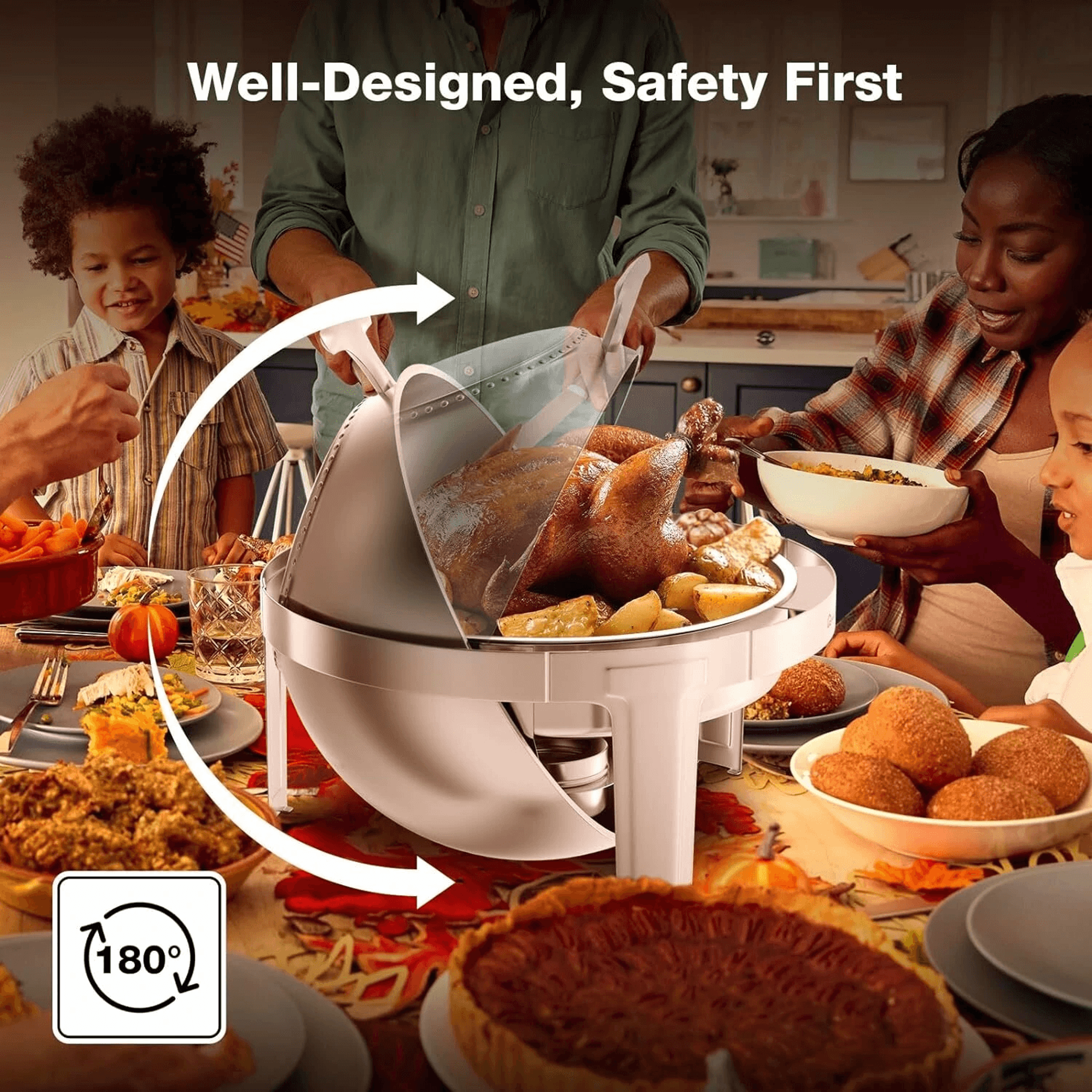Roll Top Chafing Dish Buffet Set With Visible Lid And Stainless Steel Food Warmer 3