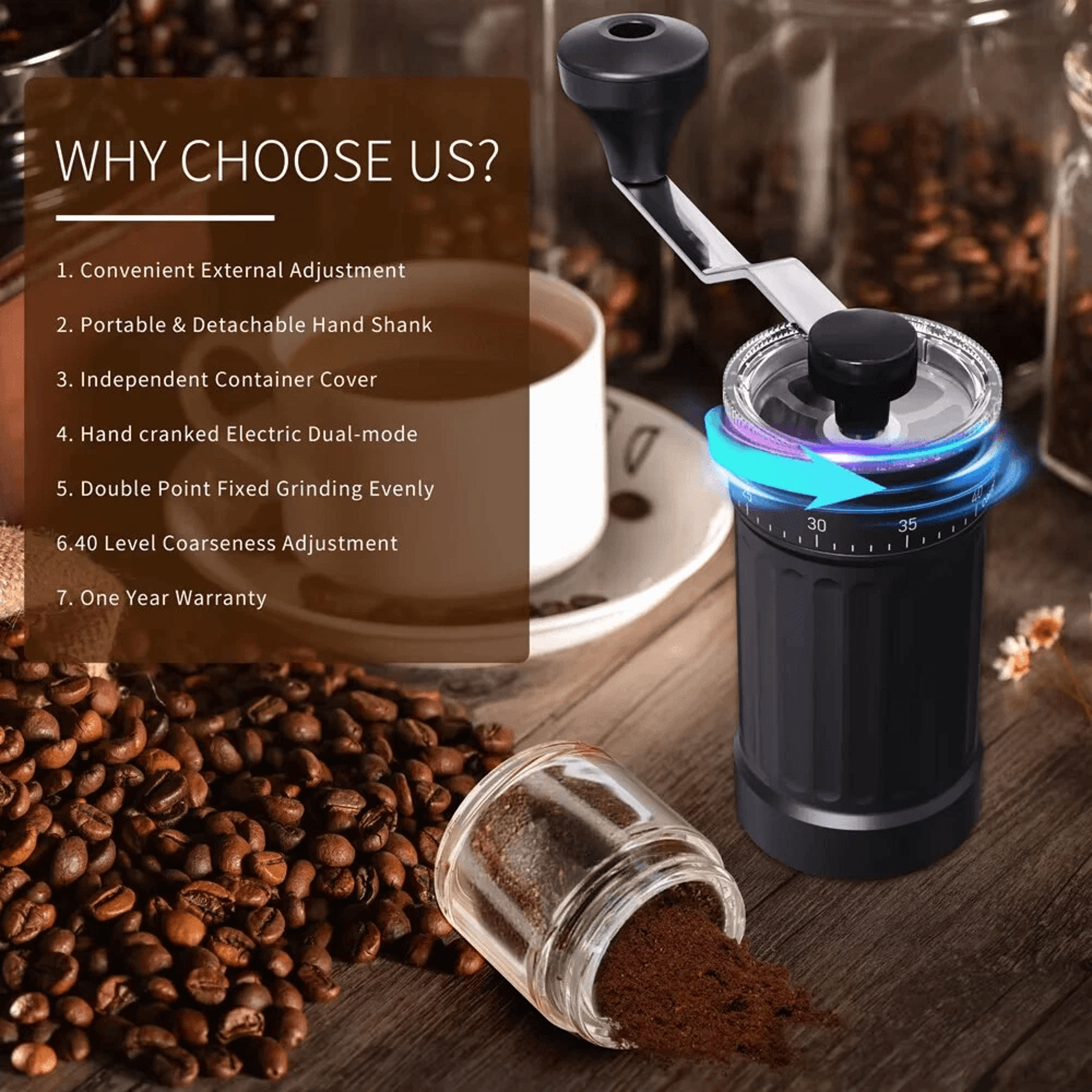 Portable Manual Coffee Grinder With Ceramic Burr Hand Crank 1