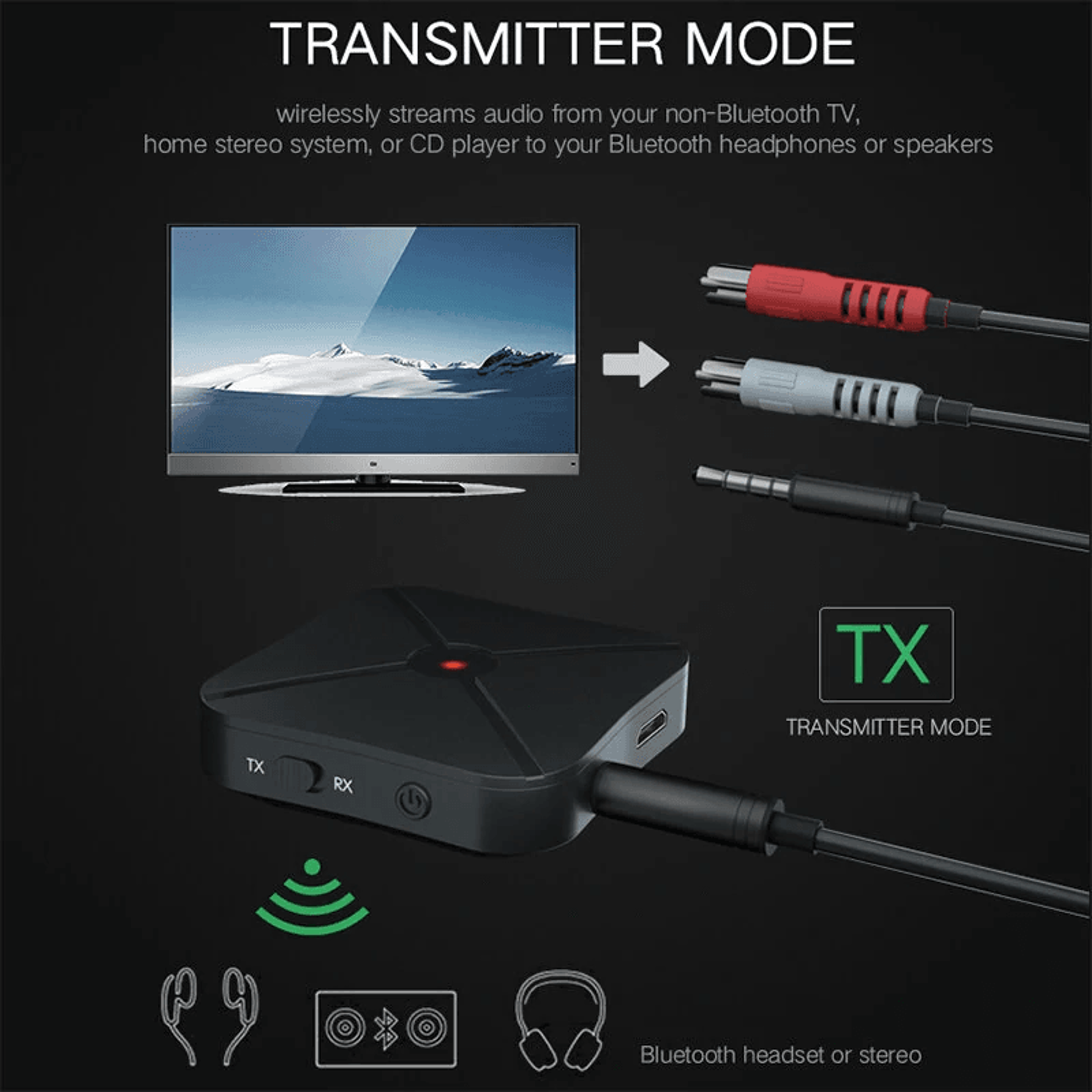 Bluetooth Transmitter Receiver Wireless Audio Adapter For TV Car Speaker And Headphones 3