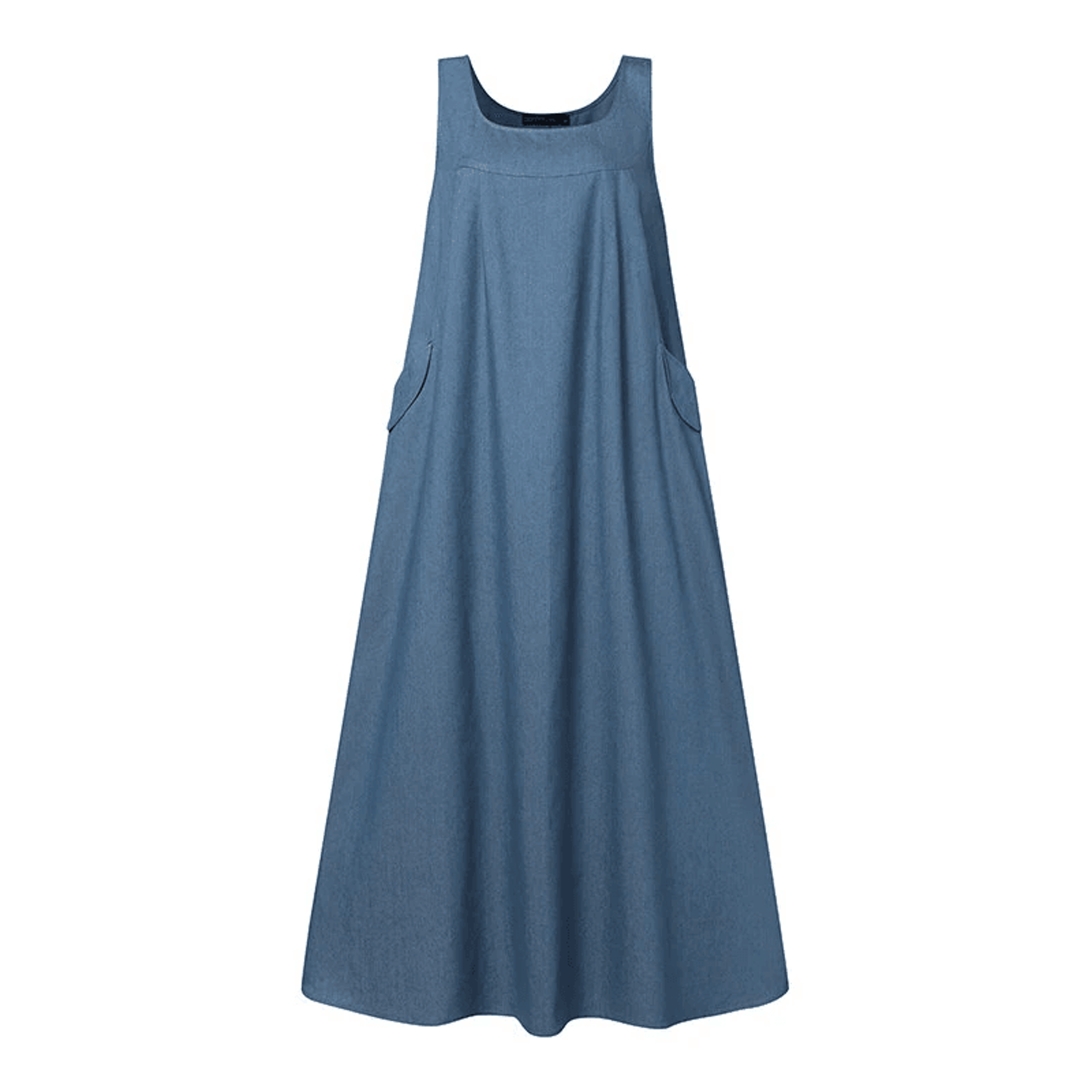 Womens Denim Overall Maxi Dress With Pockets 1