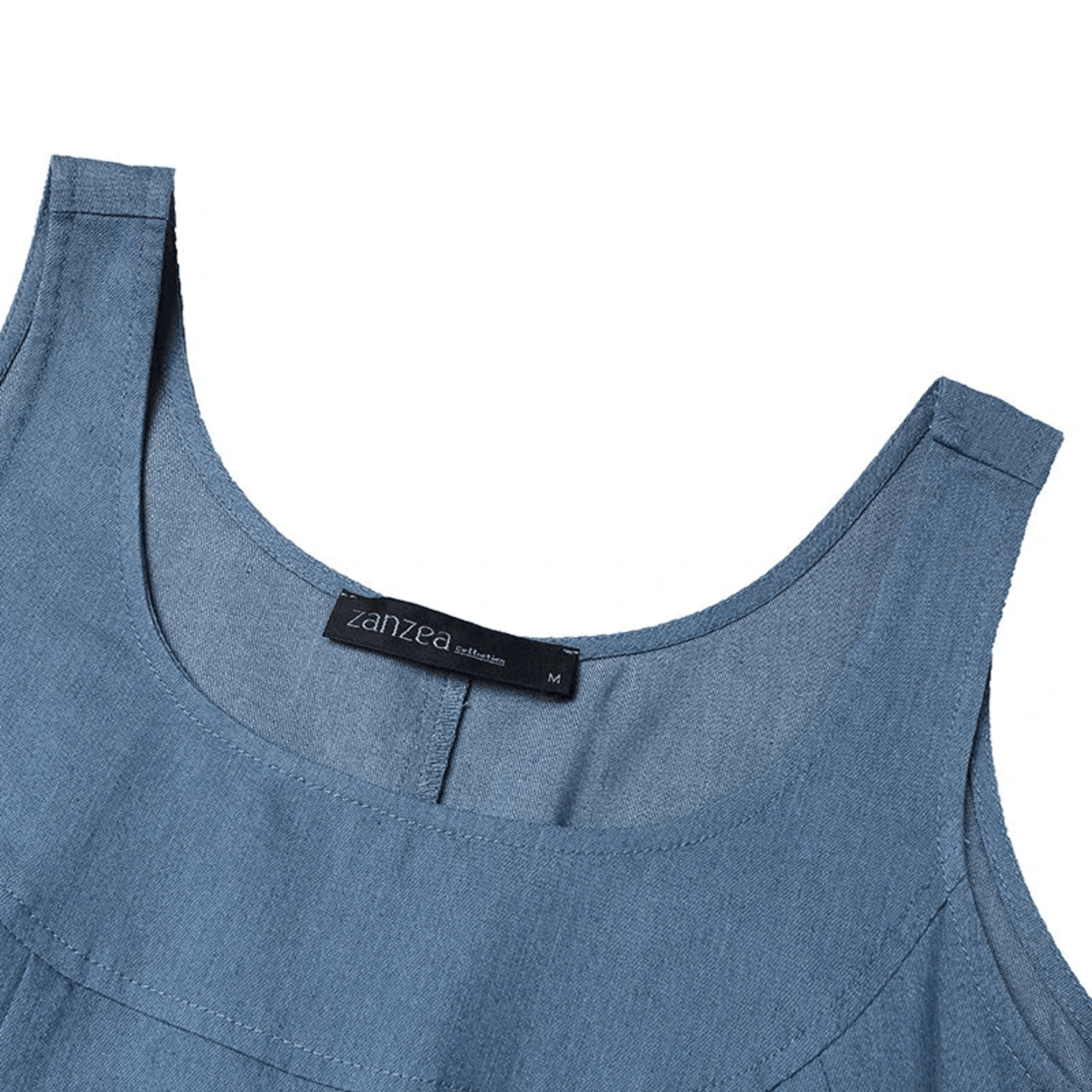 Womens Denim Overall Maxi Dress With Pockets 3