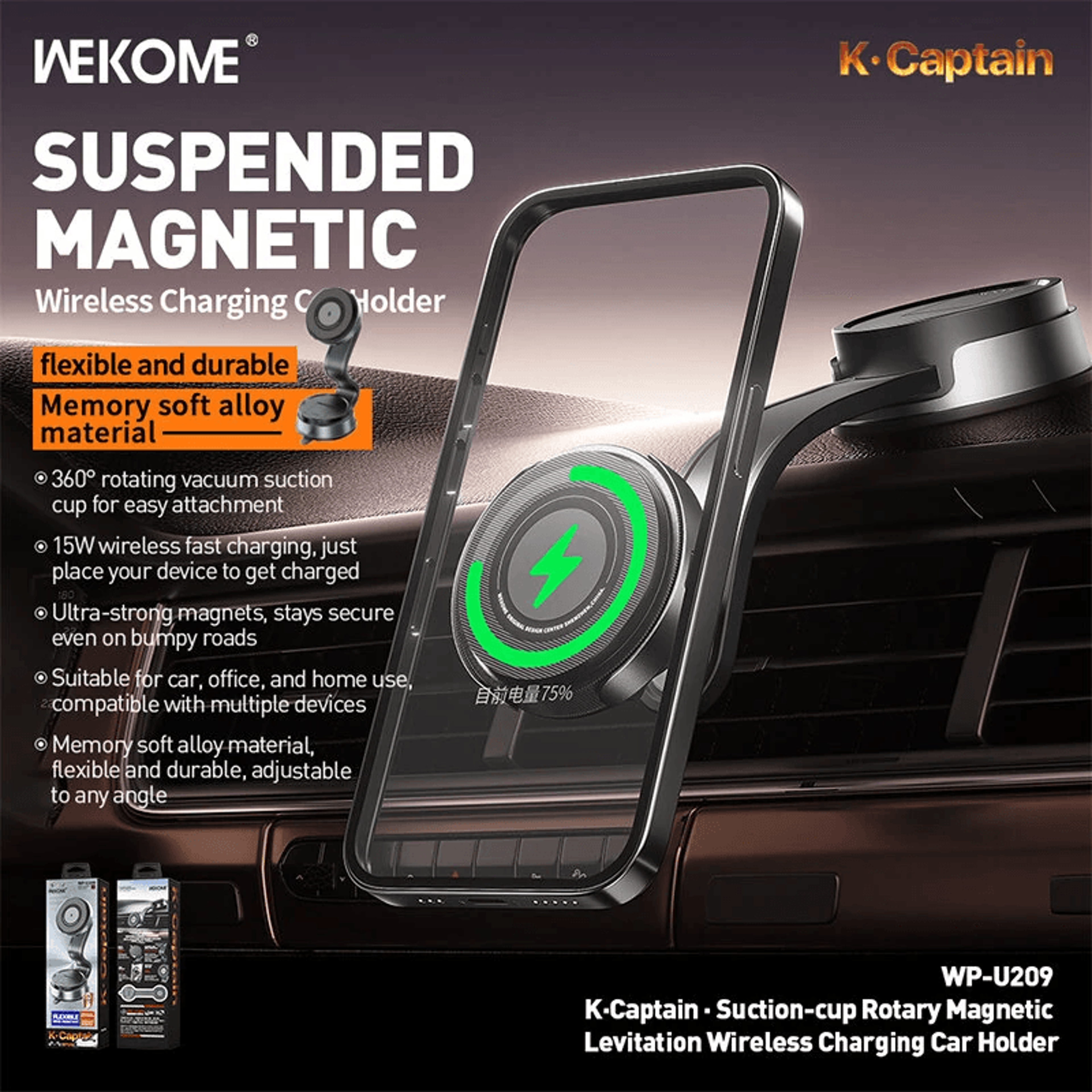 Magnetic Wireless Car Charger With Fast Charging And Adjustable Suction Mount 1