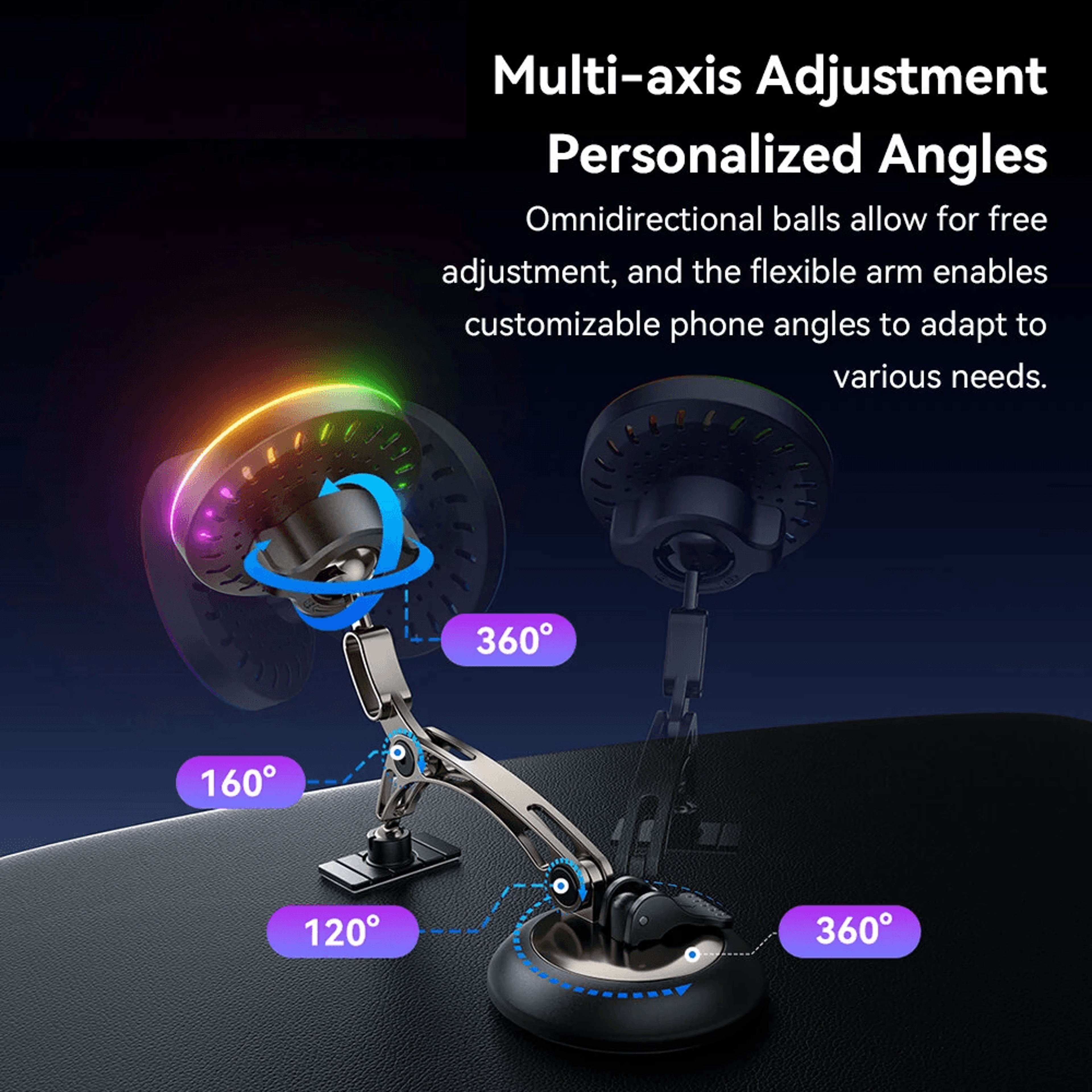 Magnetic Wireless Car Charger With Degree Adjustable Dashboard Phone Mount 5