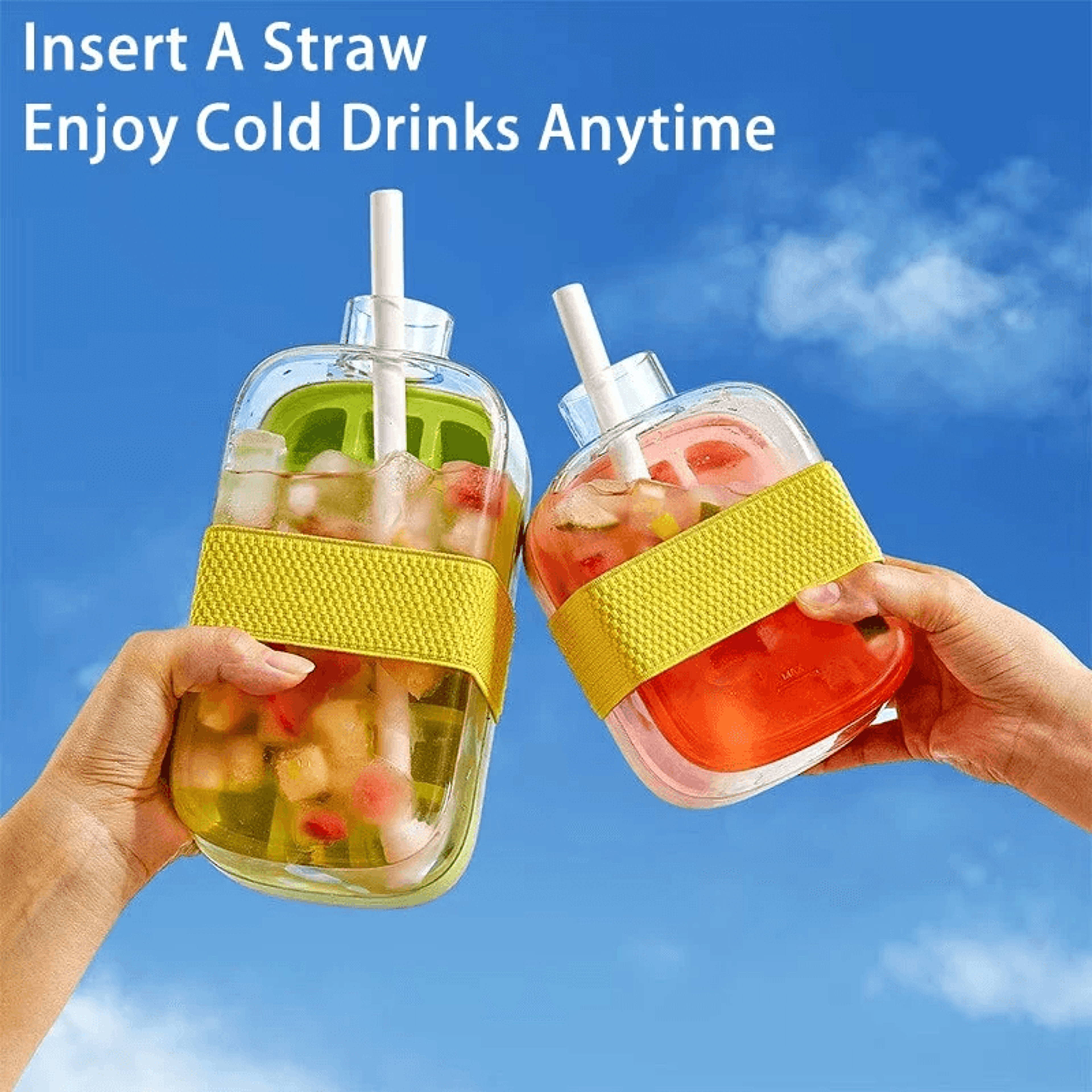 One Click Ice Cube Bottle With Silicone Mold And Straw 3