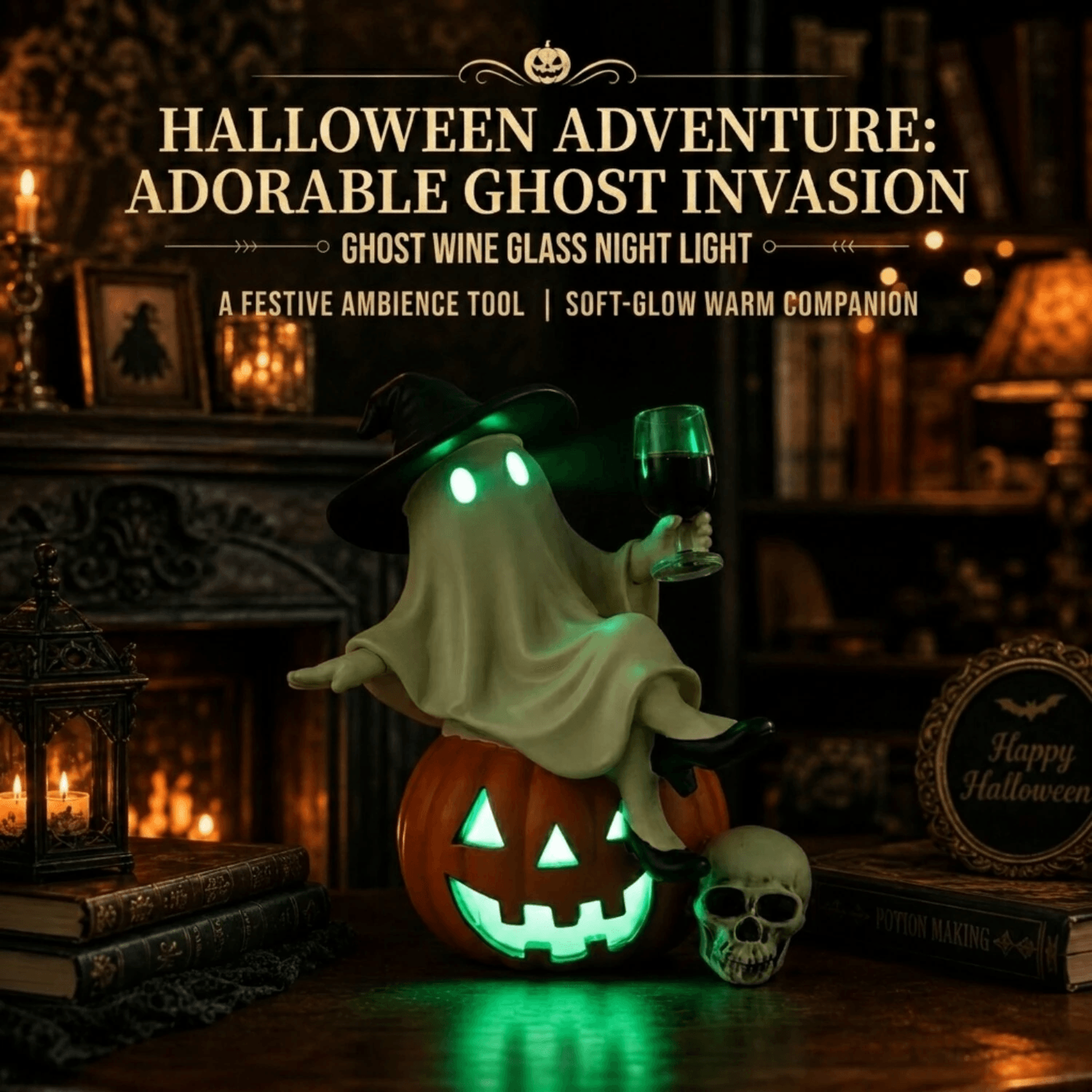 Tipsy Ghost Halloween Night Light Pumpkin Resin Table Lamp 3
