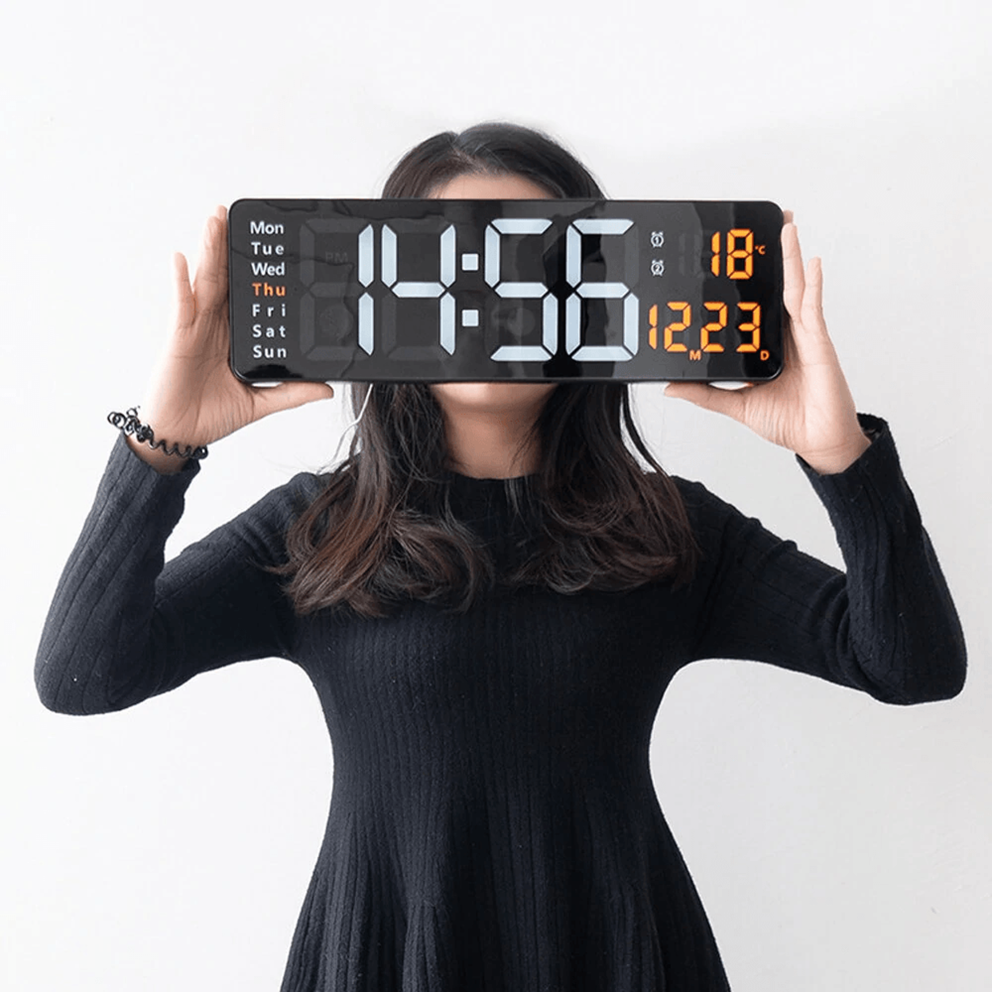 Large LED Digital Wall Clock With Remote Auto Brightness Temperature Date Display 0