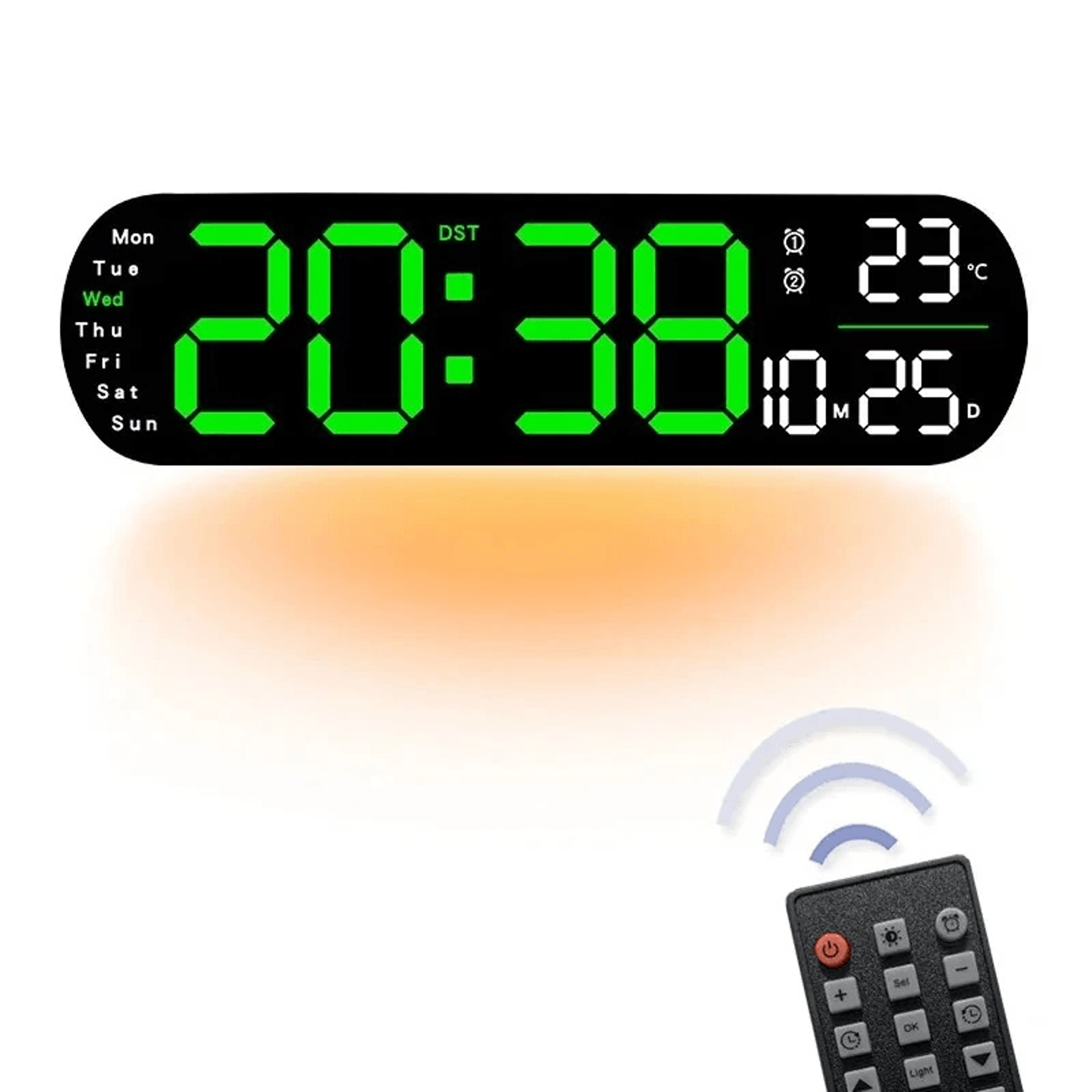 Ambient Light LED Digital Wall Clock With Remote Temperature Humidity And Date Display 0
