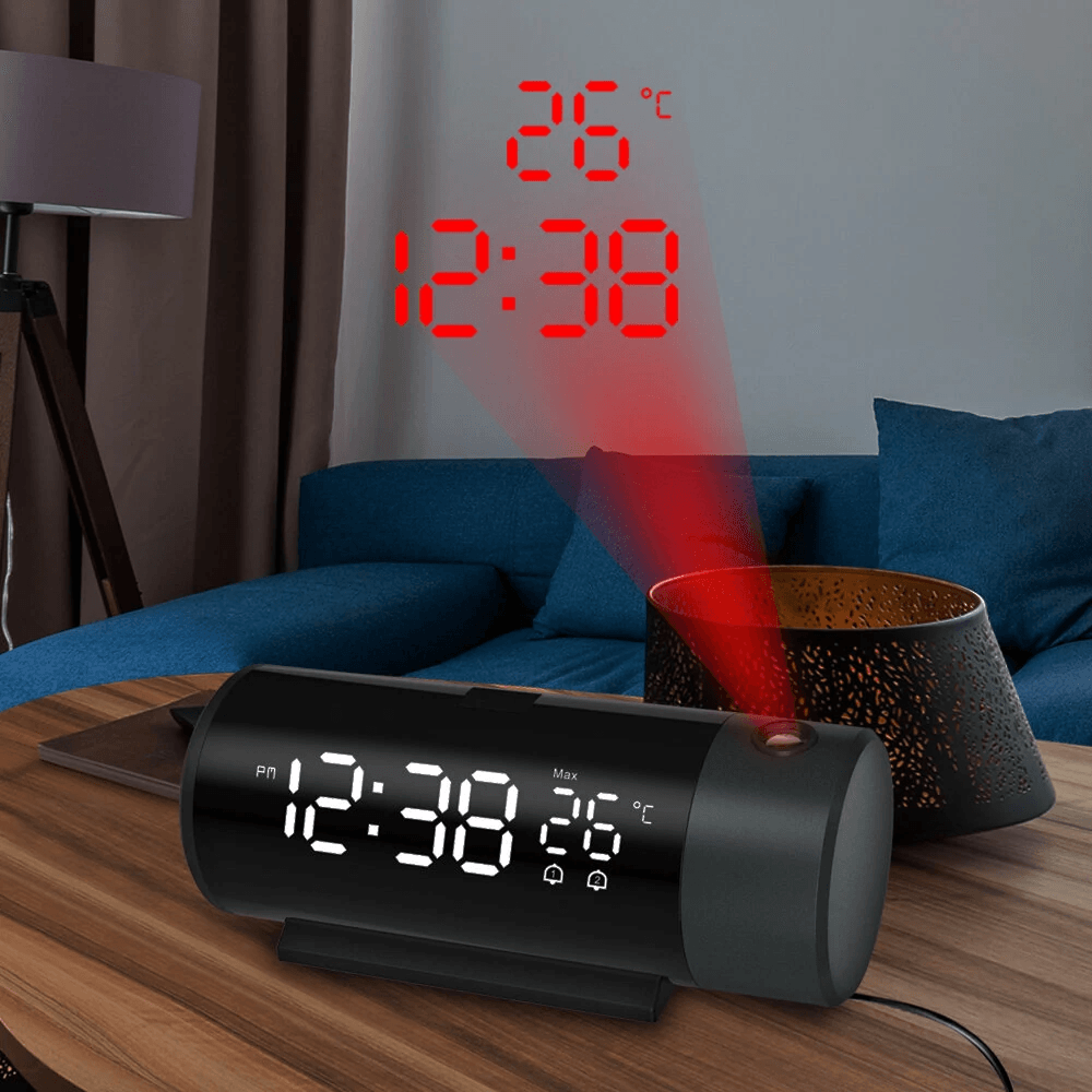LED Digital Projection Alarm Clock With Ceiling Time Display Temperature And Snooze 5