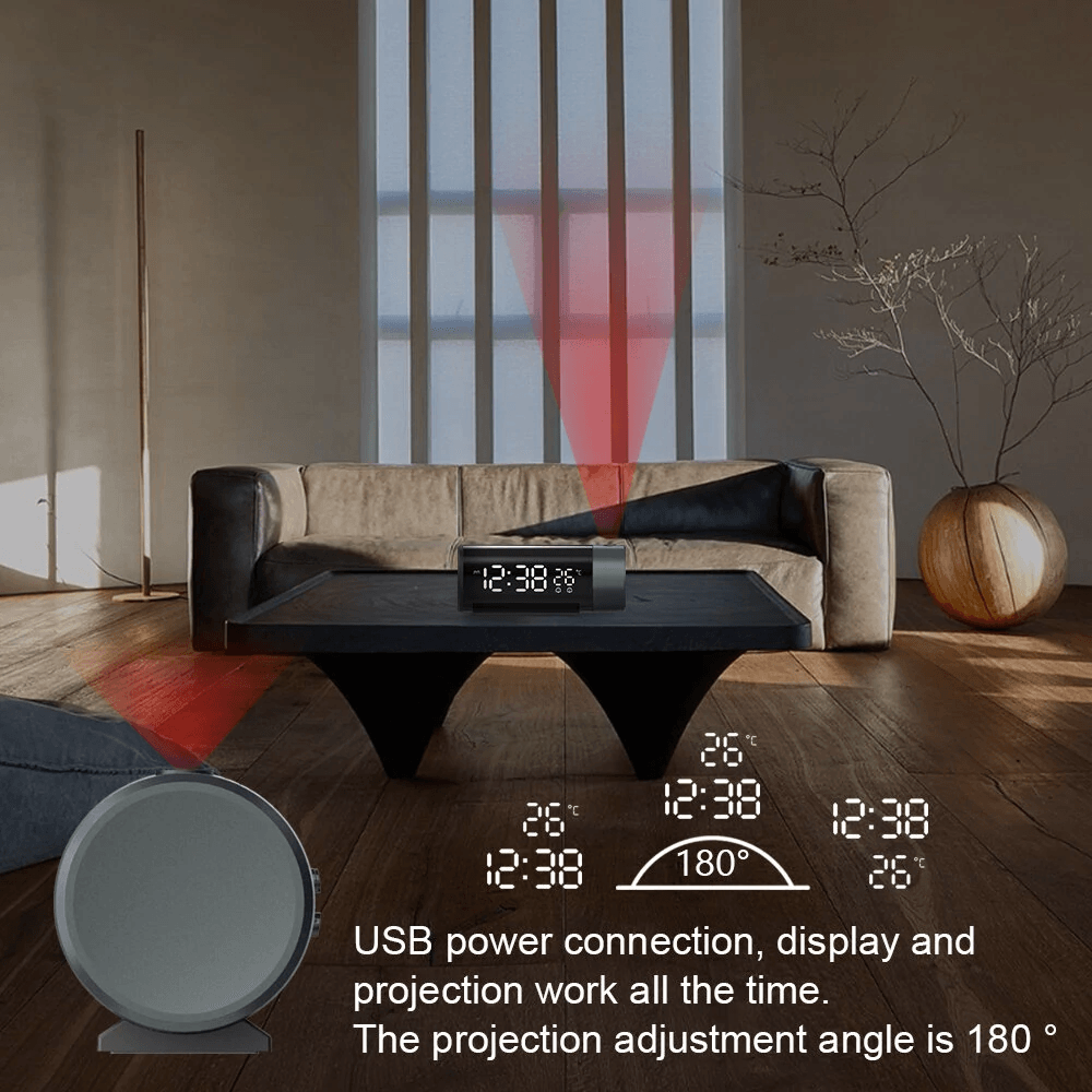 LED Digital Projection Alarm Clock With Ceiling Time Display Temperature And Snooze 3