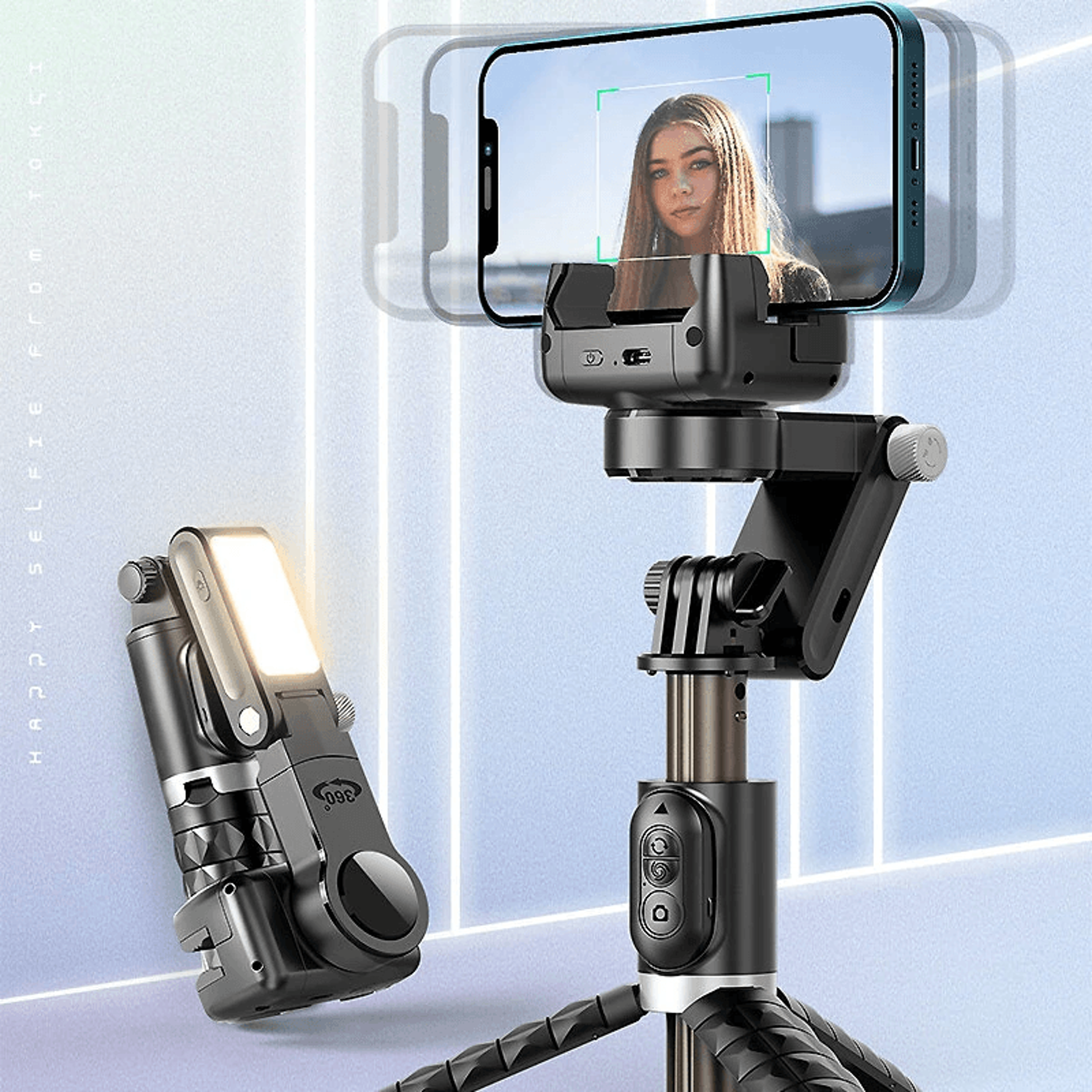 Smartphone Gimbal Stabilizer With Selfie Stick Tripod Fill Light And Face Tracking 1