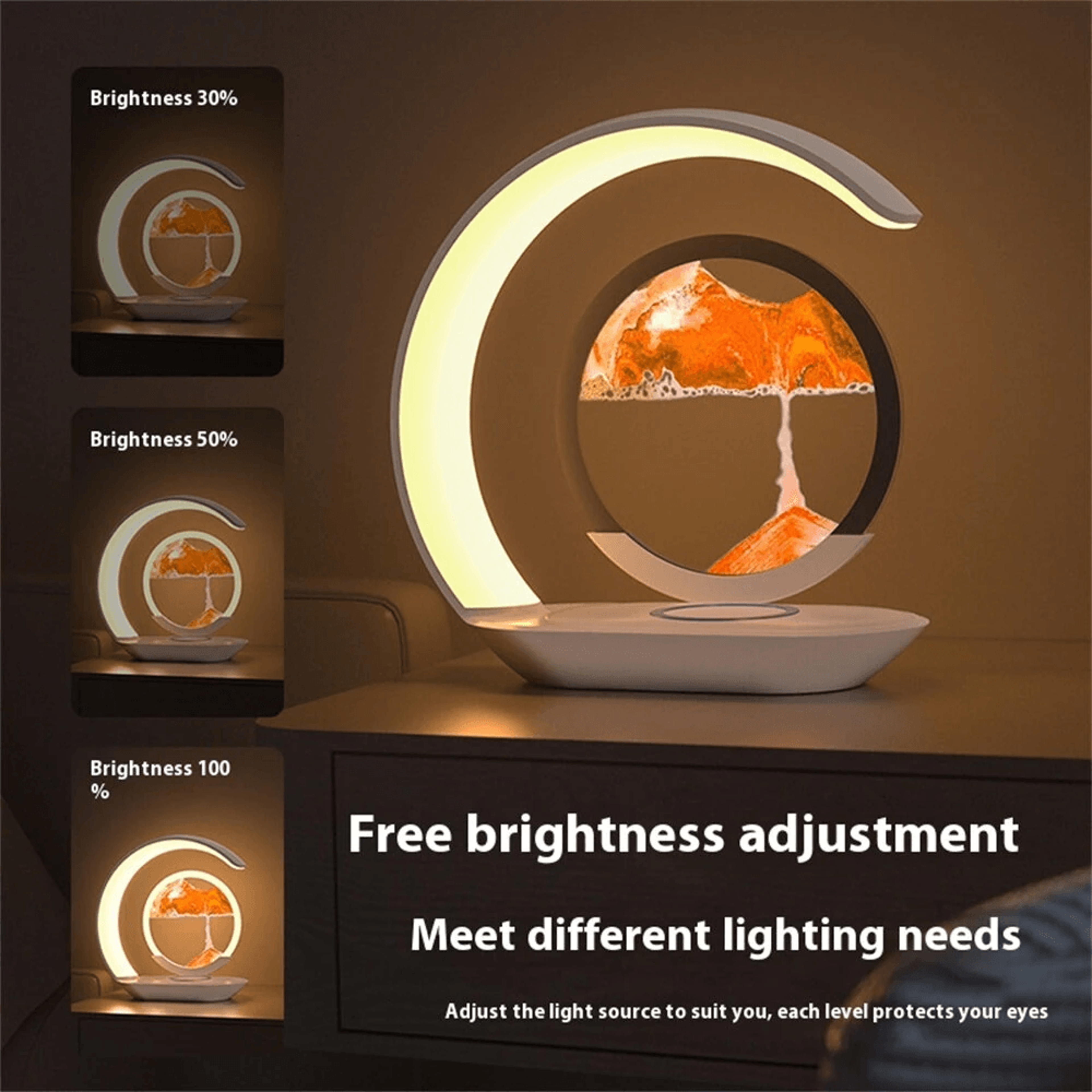 Sand Art LED Night Light With Wireless Charging Touch Dimming And Hourglass Design 1