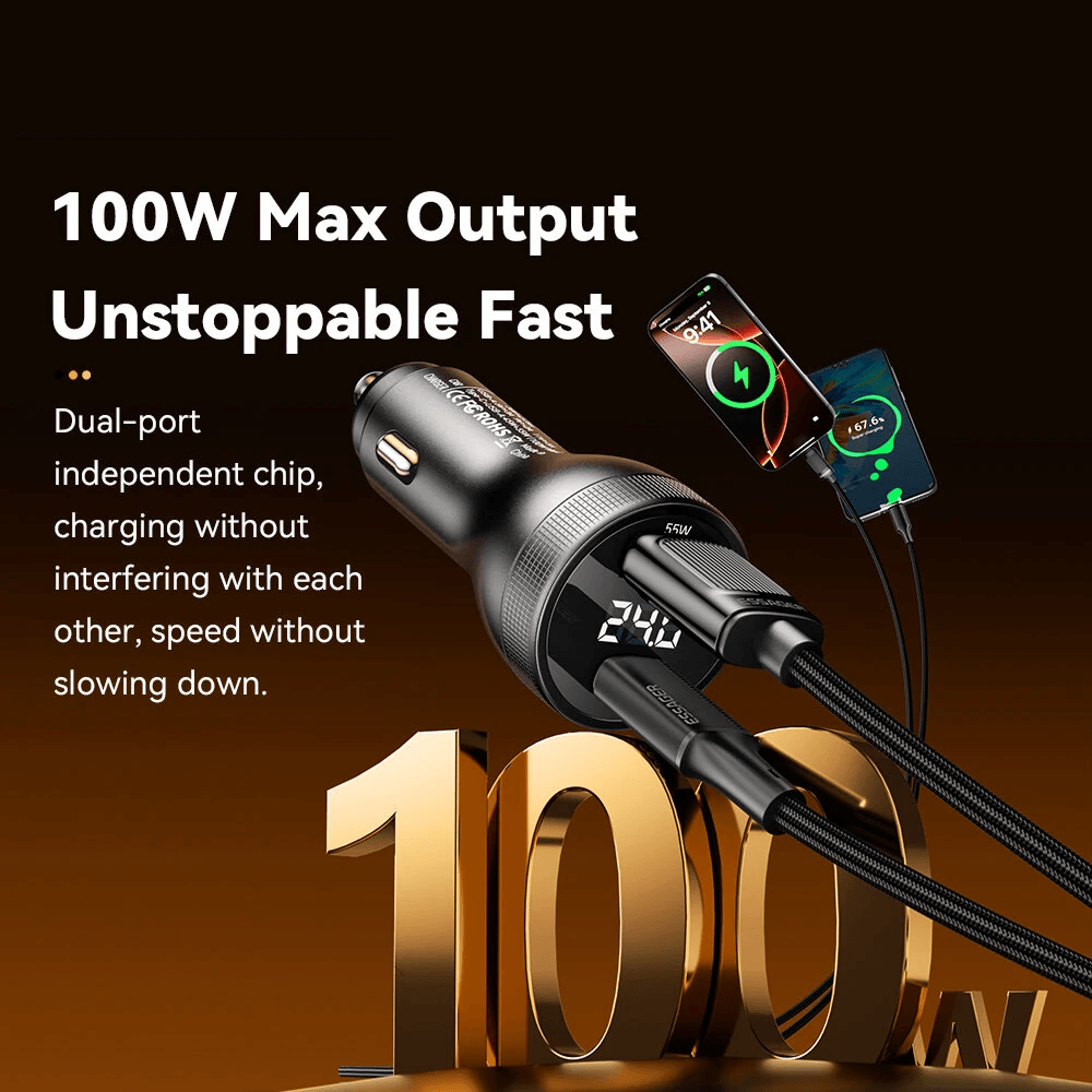 USB C Car Charger Adapter With Dual Port Fast Charging And LED Digital Display 1