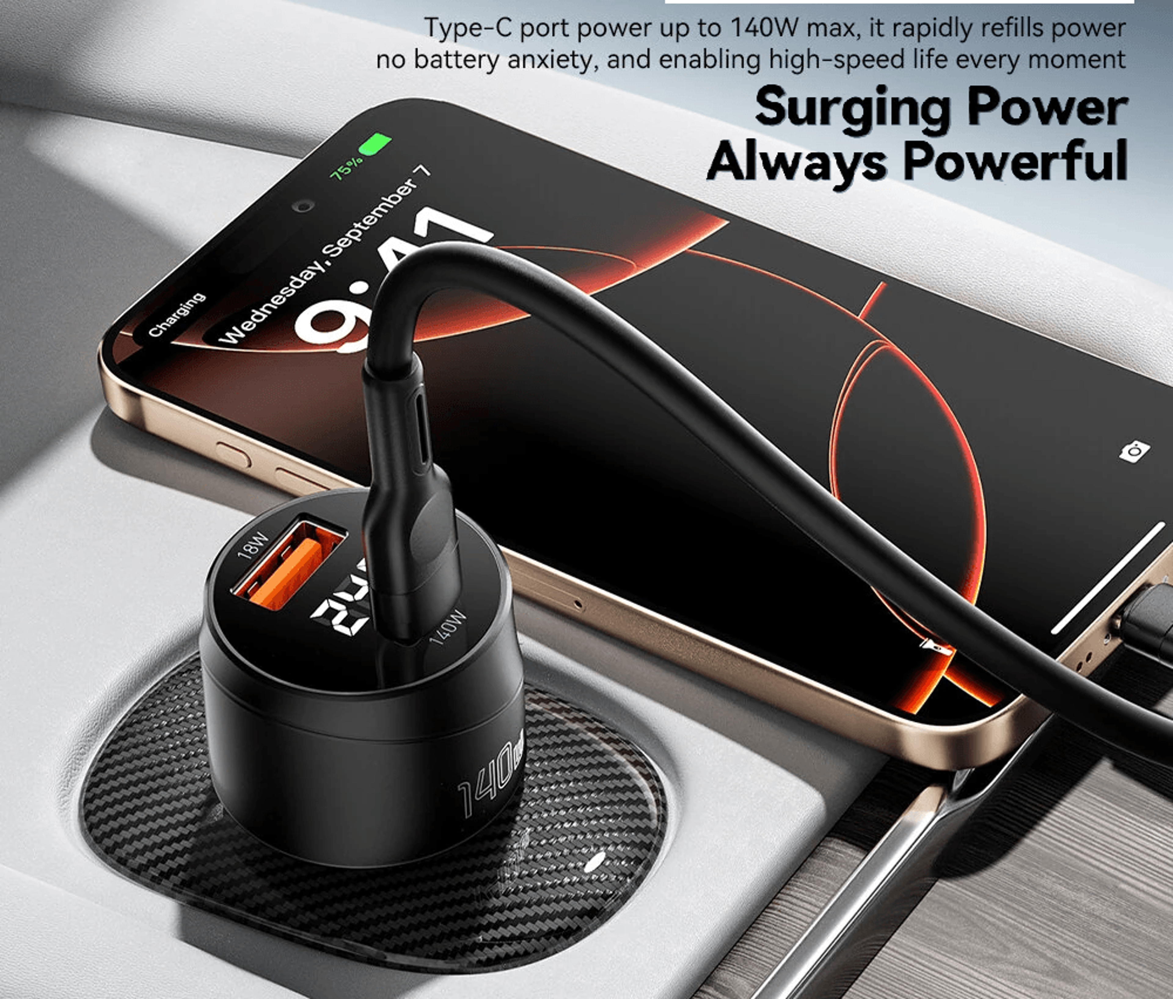 Dual Port USB Car Charger With Digital Display PD Fast Charging 2