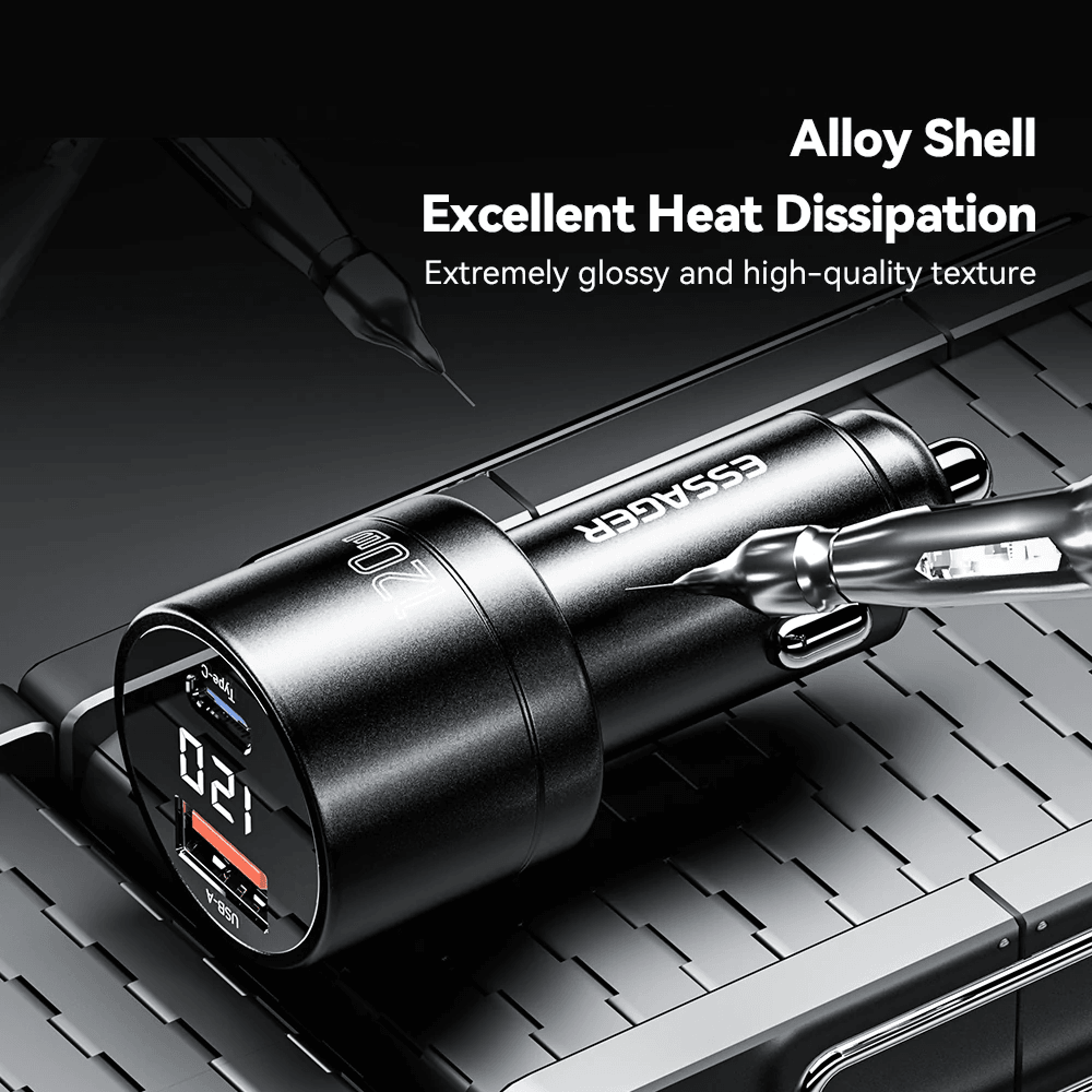 Dual Port USB Car Charger With USB C PD Fast Charging And Digital Display 1