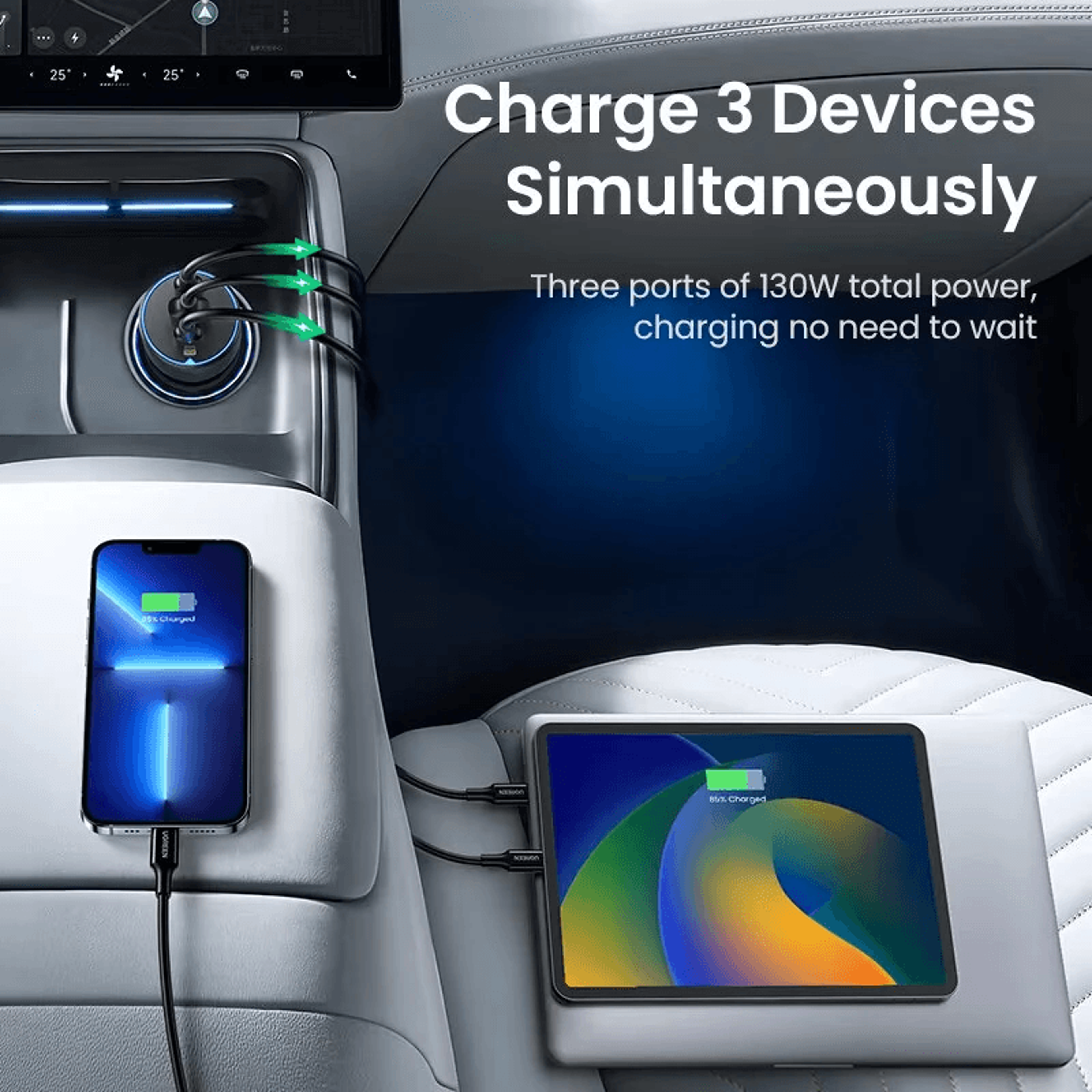 Fast Car Charger With USB C PD And USB A Ports 3