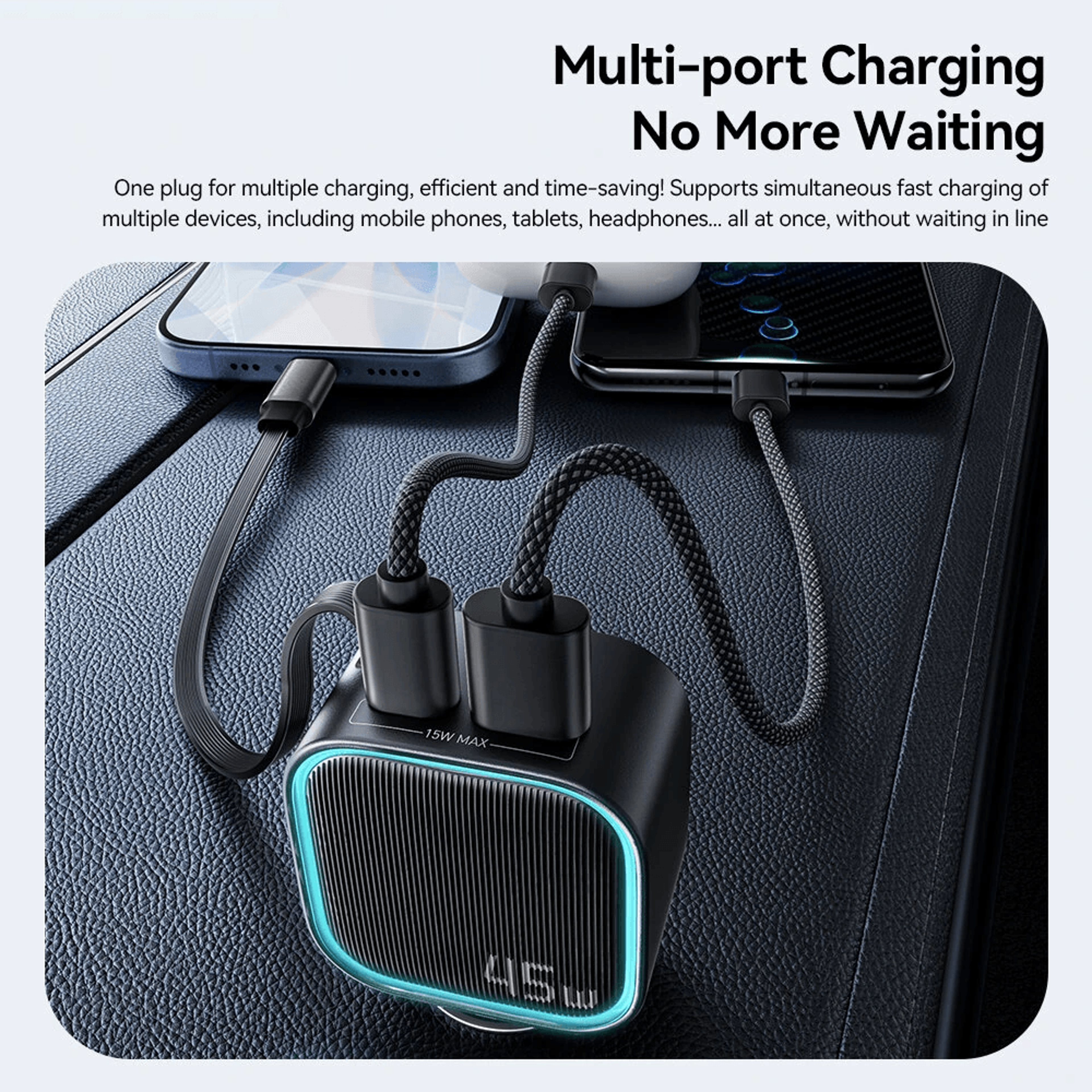 Retractable USB C Car Charger With Multi Port Fast Charging 5
