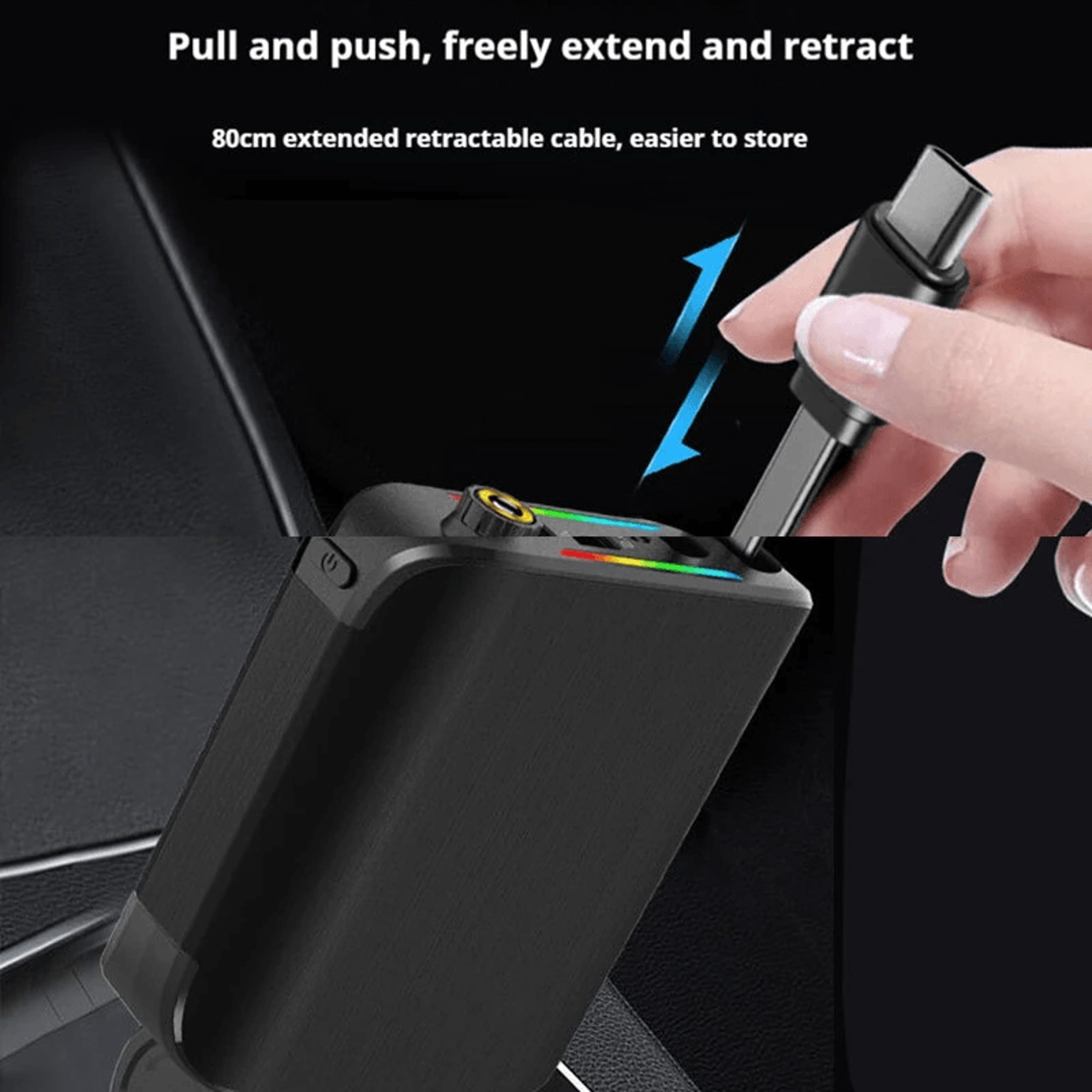 Retractable Car Charger Adapter With USB A USB C And Adjustable Connector 1
