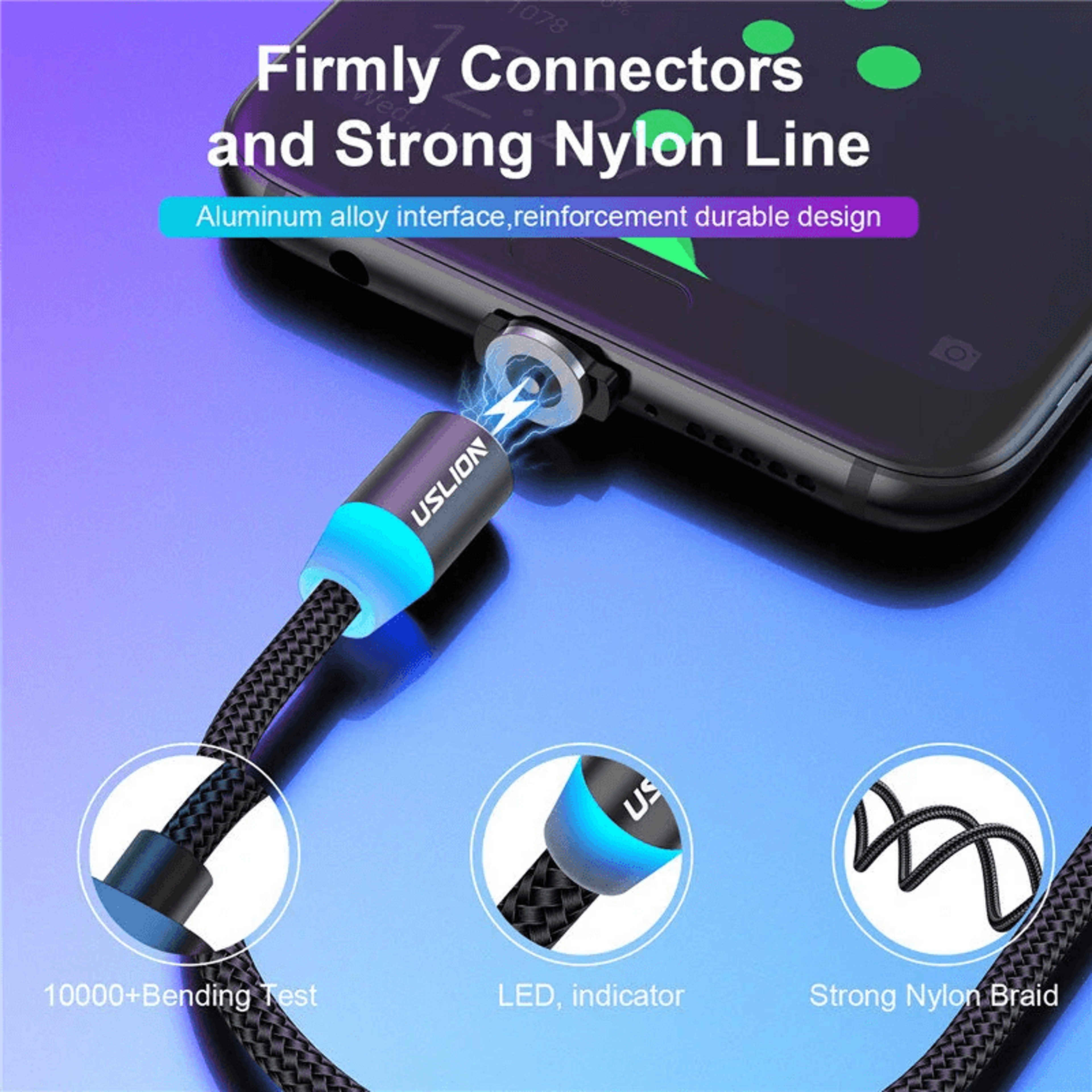 USB A To USB C Magnetic Charging Cable Nylon Braided Copper Core 1
