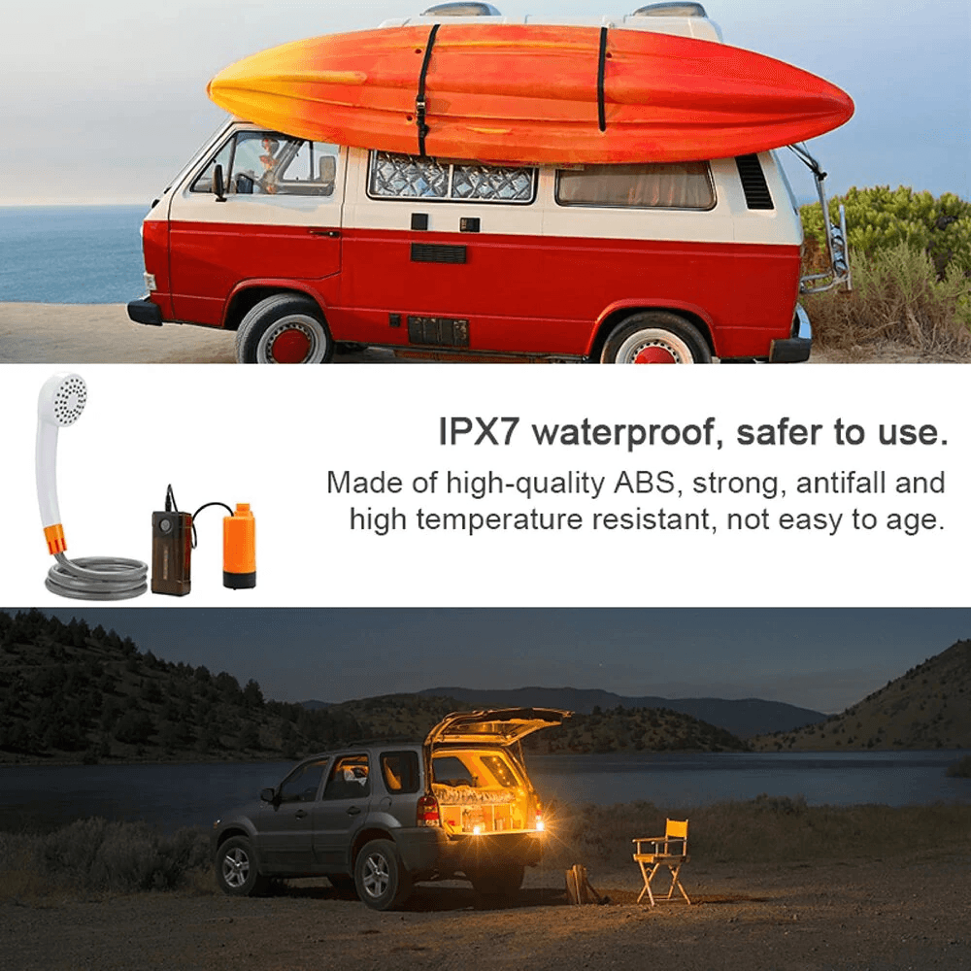 Portable Electric Camping Shower Pump Waterproof Outdoor Shower With LED Light 3