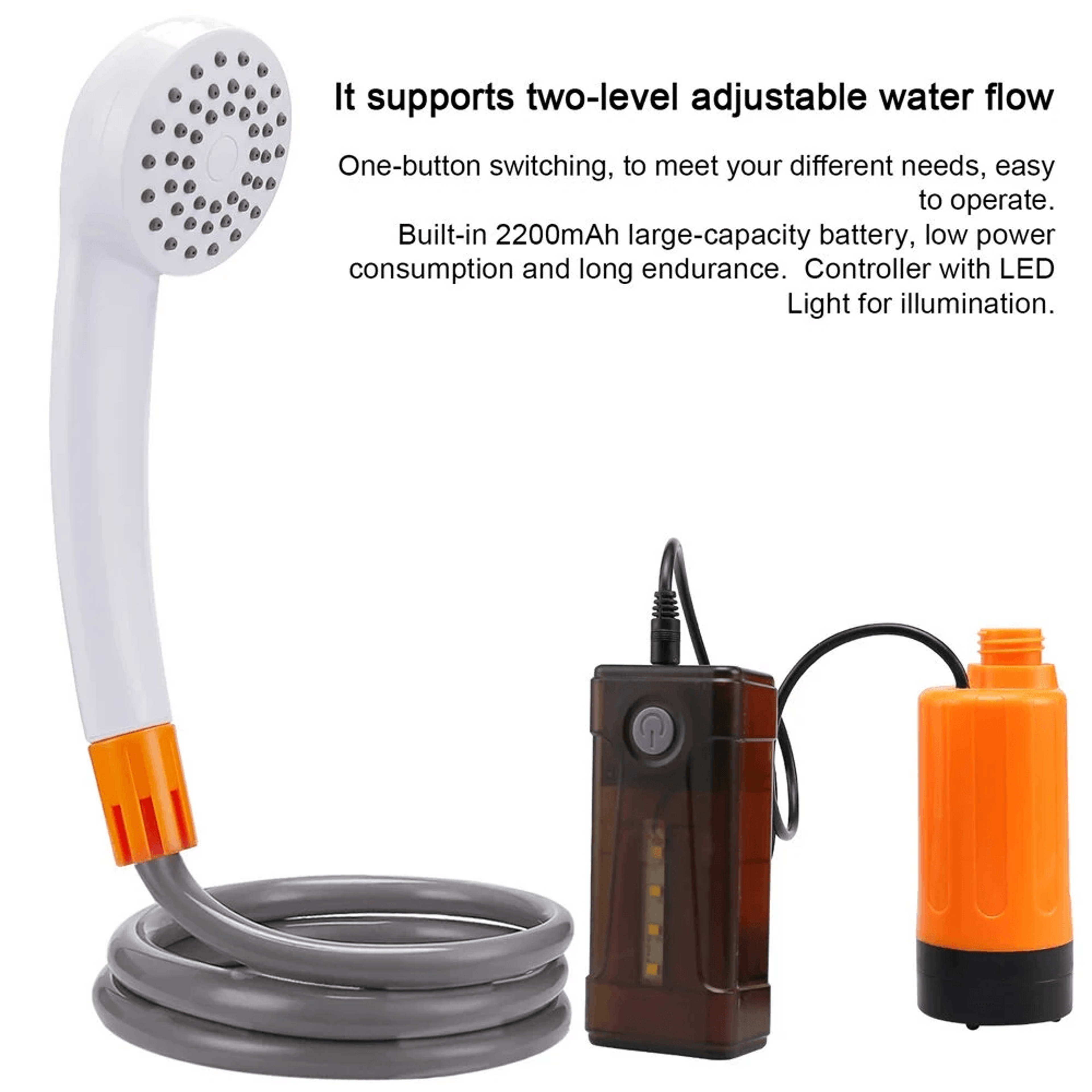 Portable Electric Camping Shower Pump Waterproof Outdoor Shower With LED Light 1