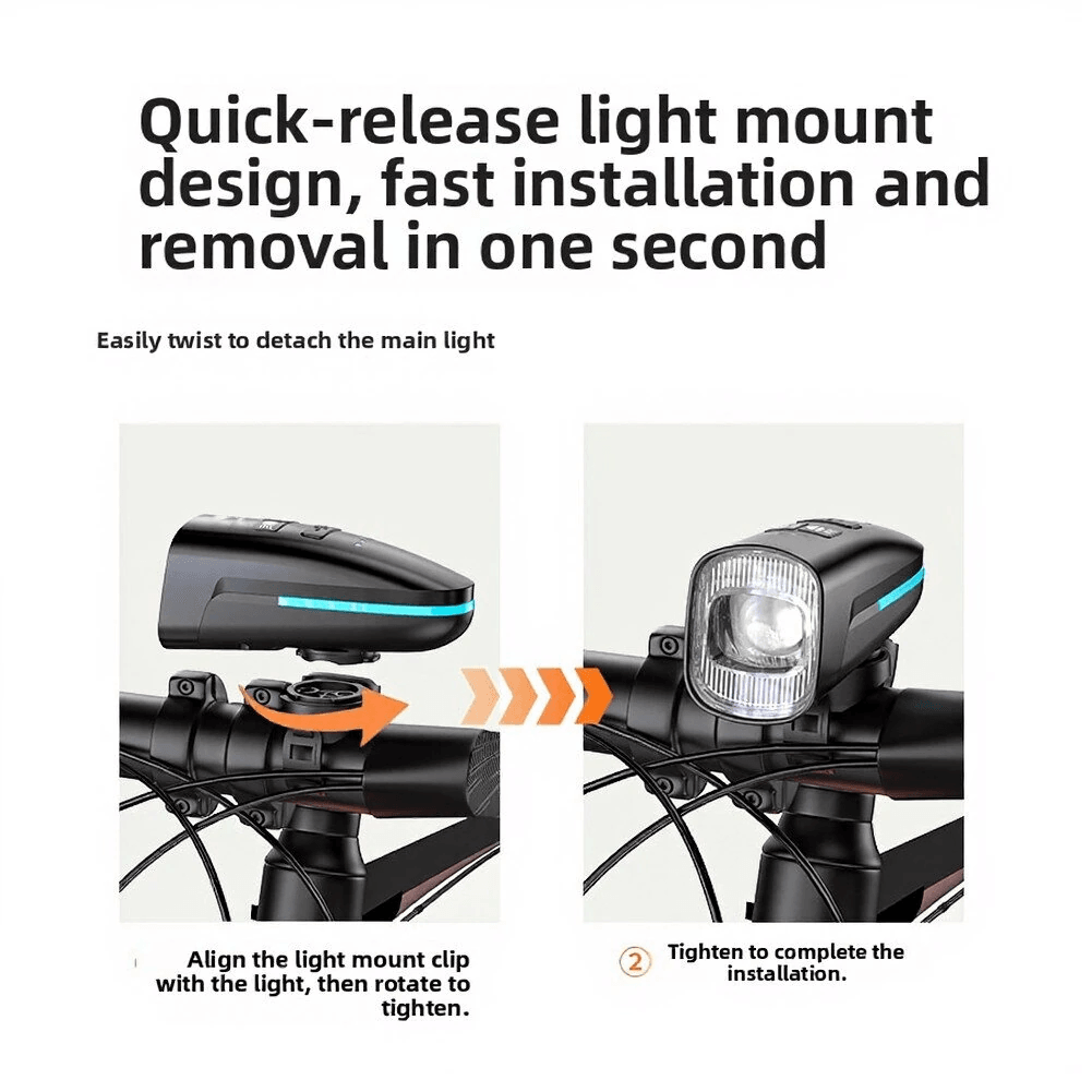 USB Rechargeable Bike Headlight With Dual Distance Beam RGB Side Lights 2