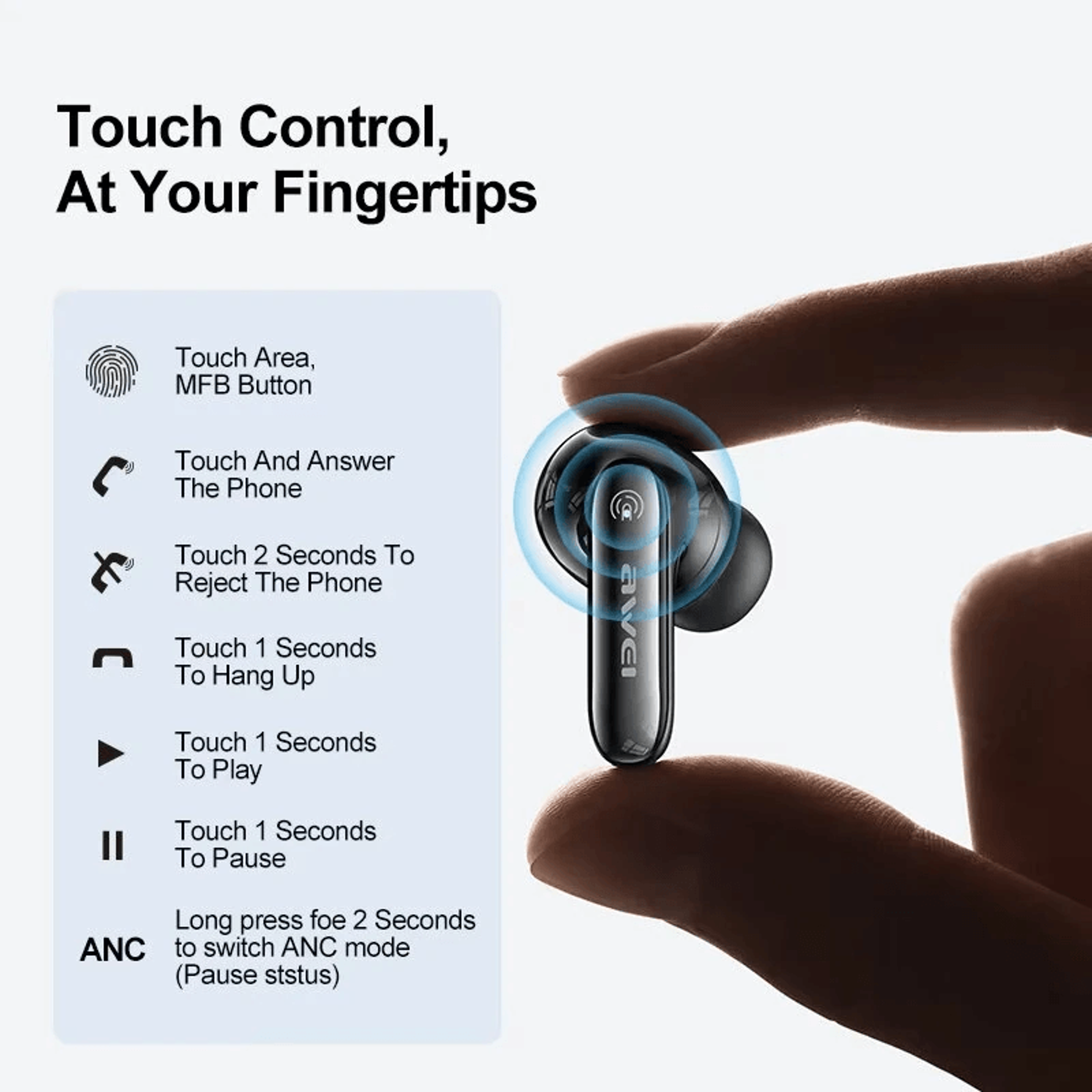 Wireless Bluetooth Earbuds With Driver Waterproof Touch Control And Low Latency Gaming Mode 3
