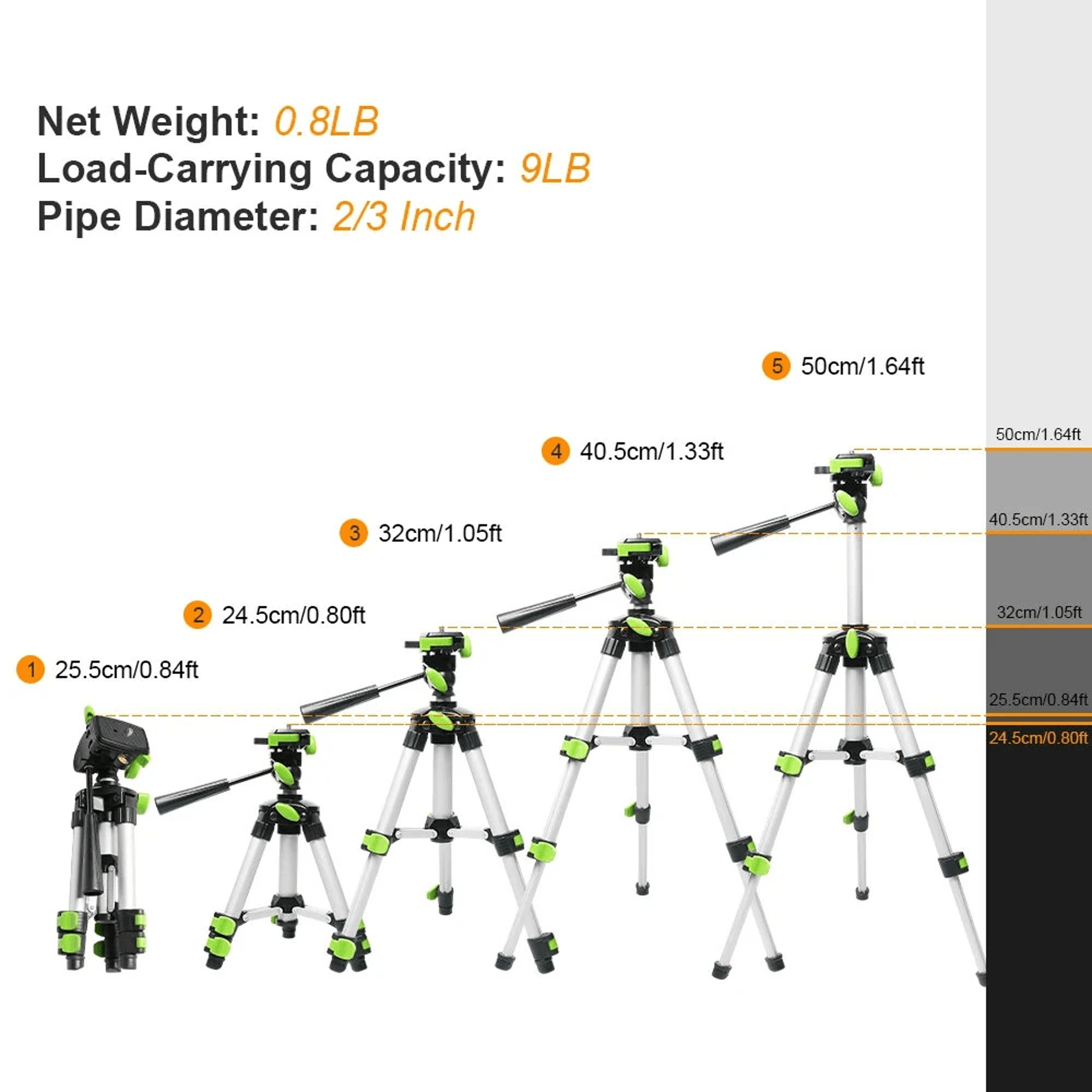 Adjustable Aluminum Tripod With Way Pan Head And Universal Quarter Inch Mount 7