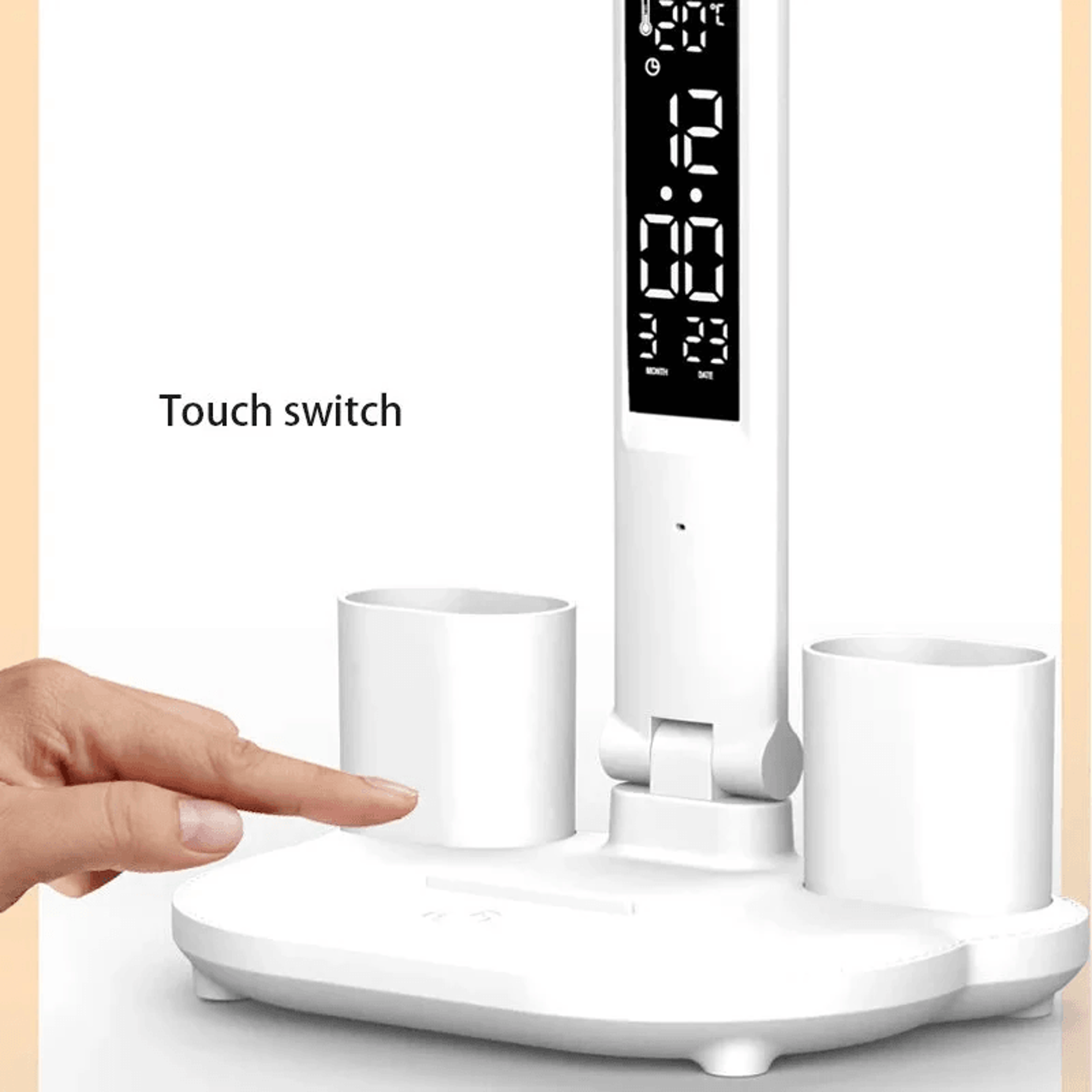 Double Head LED Desk Lamp With Clock Temperature Display And Adjustable Brightness 3