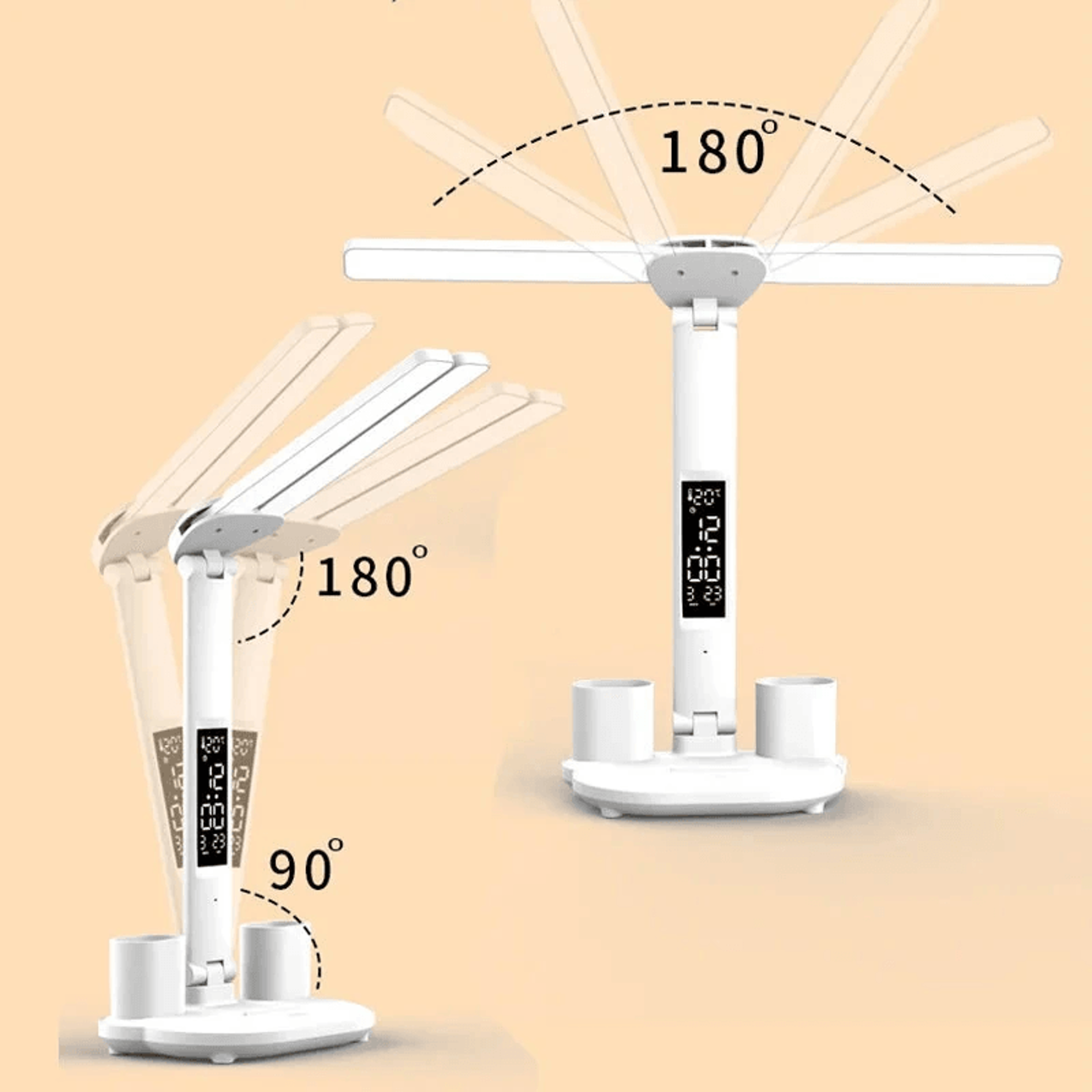 Double Head LED Desk Lamp With Clock Temperature Display And Adjustable Brightness 1