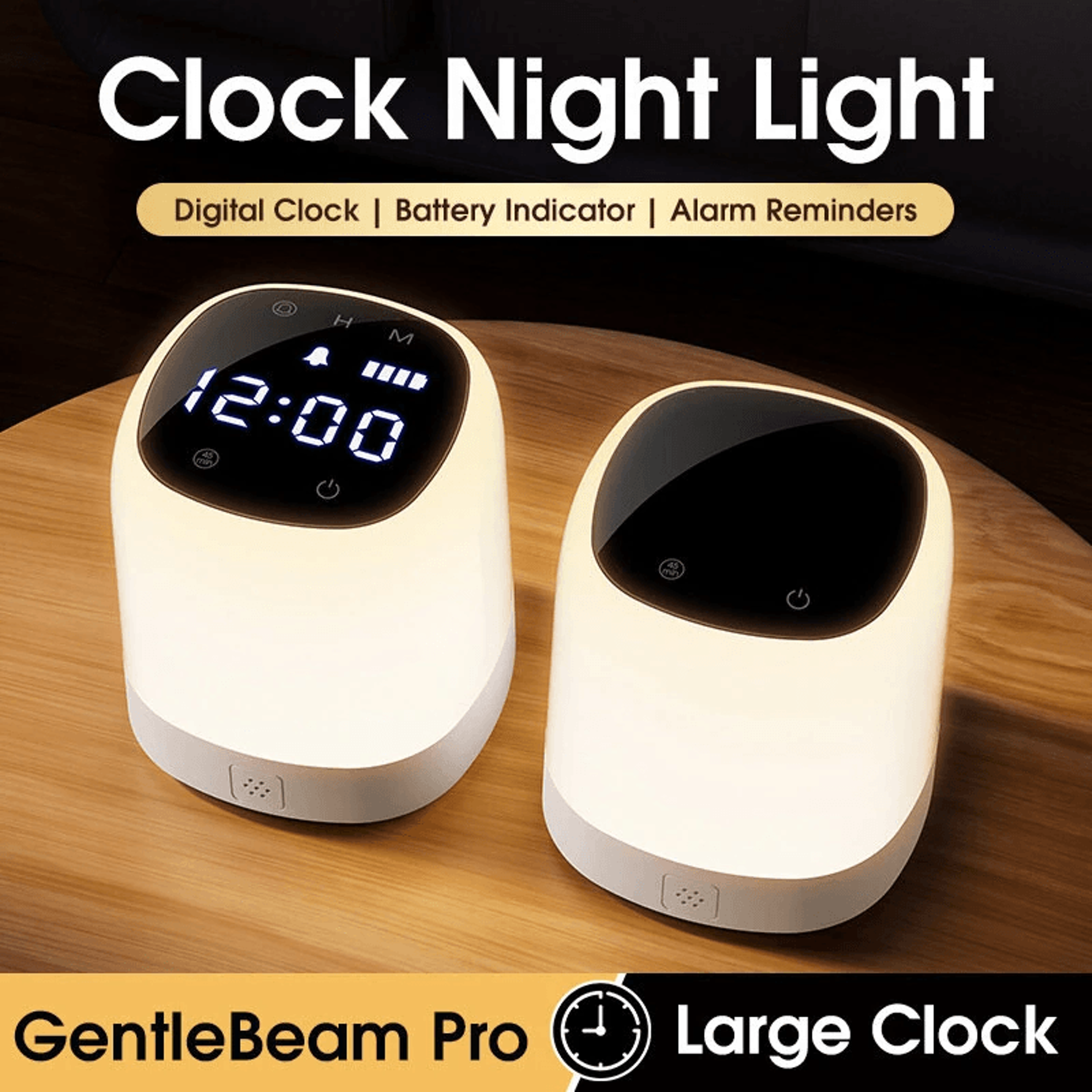 Portable Rechargeable Night Light With LED Clock Display Touch Control Remote And Timer 5