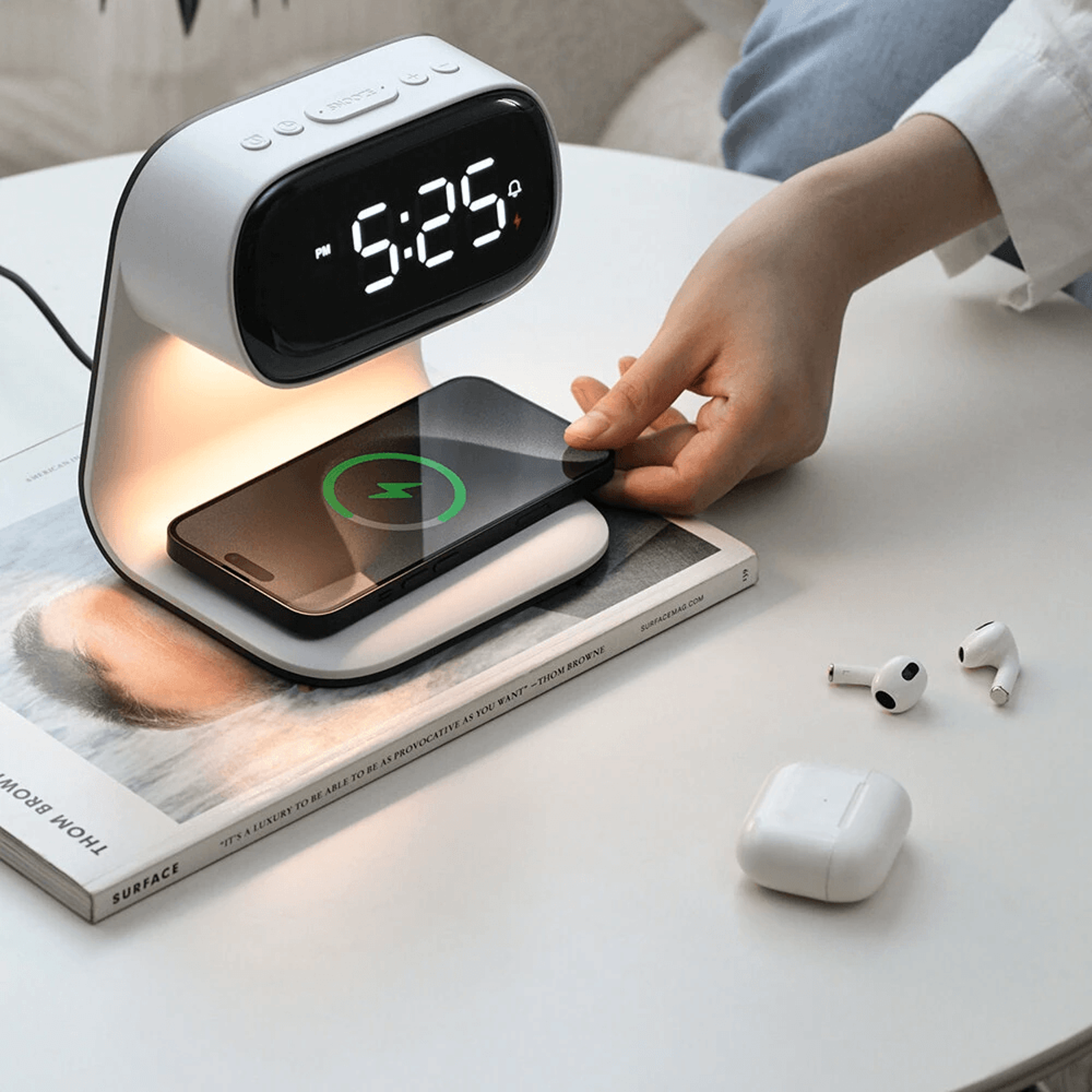 Wireless Charging Bedside Lamp With Digital Alarm Clock And Dimmable Touch Night Light 3