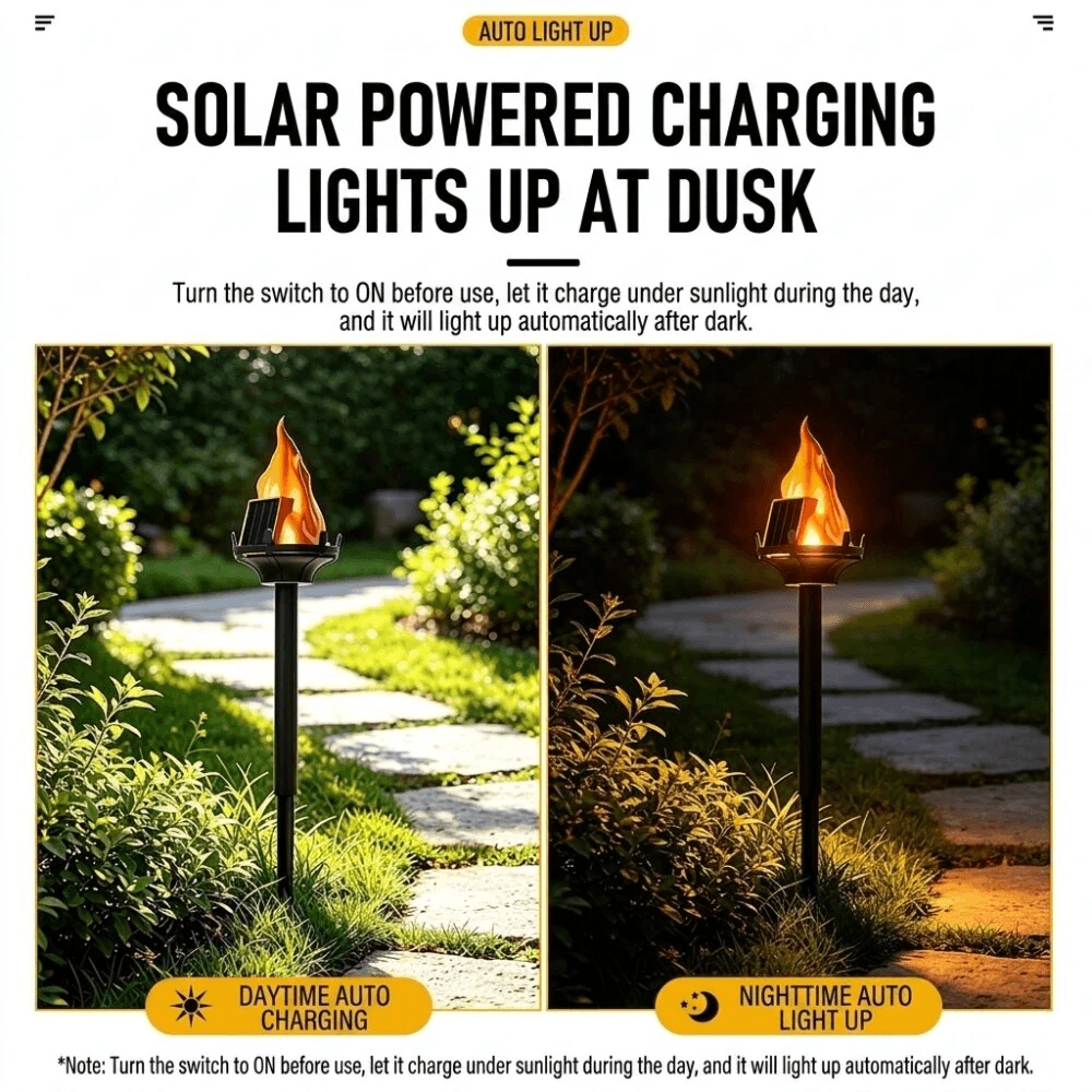 Pack Solar Garden Lights With Flame Effect Waterproof Outdoor Pathway Stake Lights 4