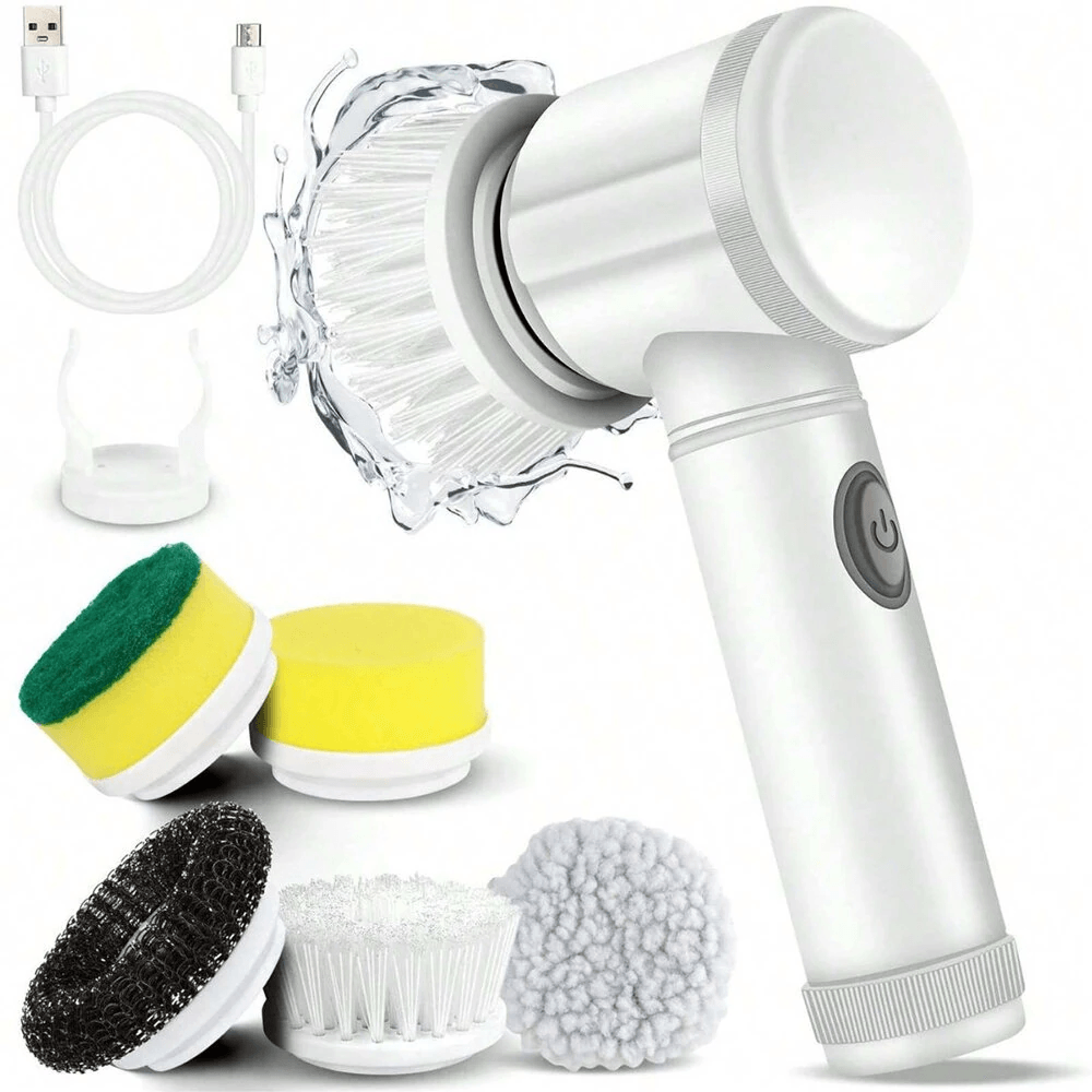 Electric Cleaning Brush USB Rechargeable Scrubber With Replaceable Cleaning Heads 7