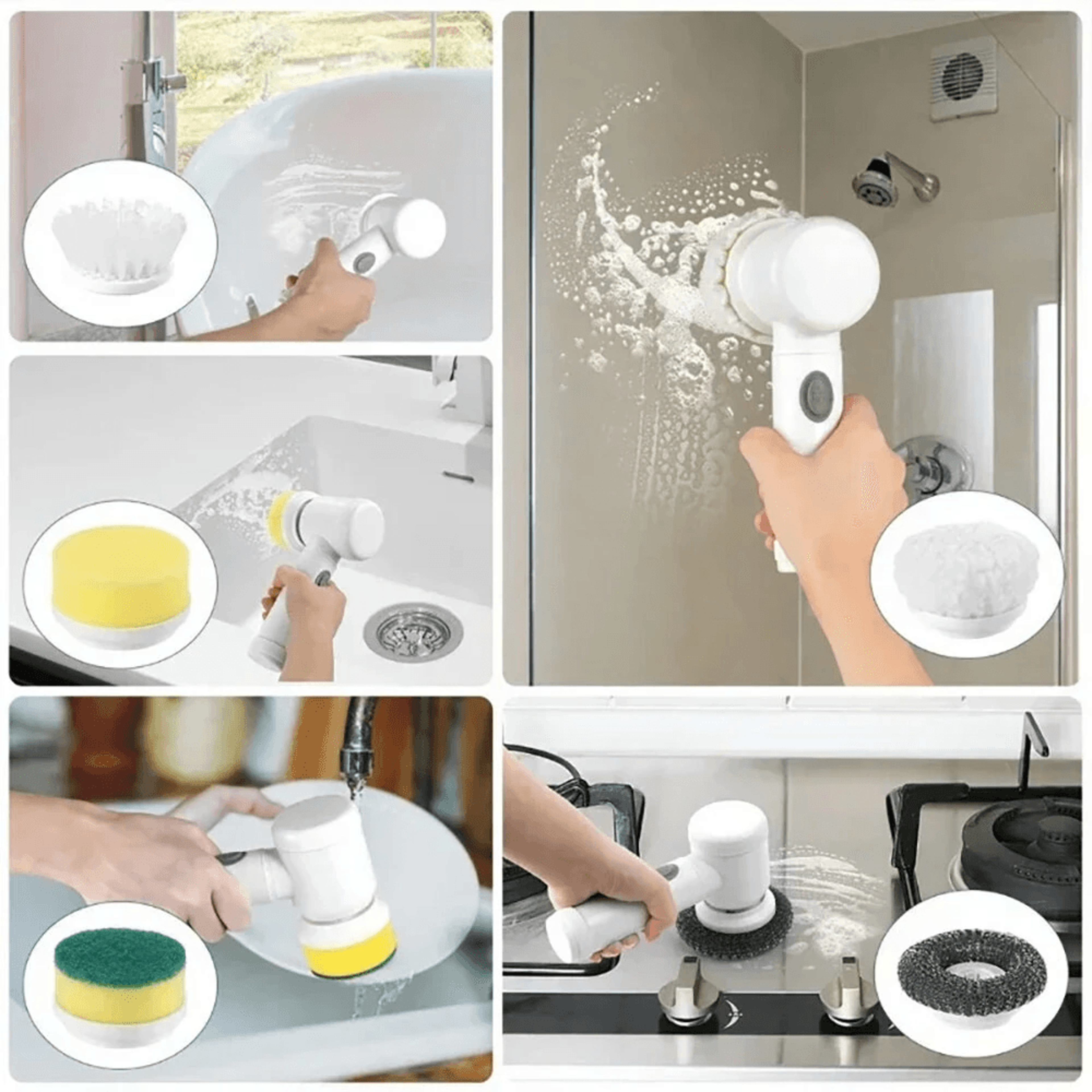 Electric Cleaning Brush USB Rechargeable Scrubber With Replaceable Cleaning Heads 5