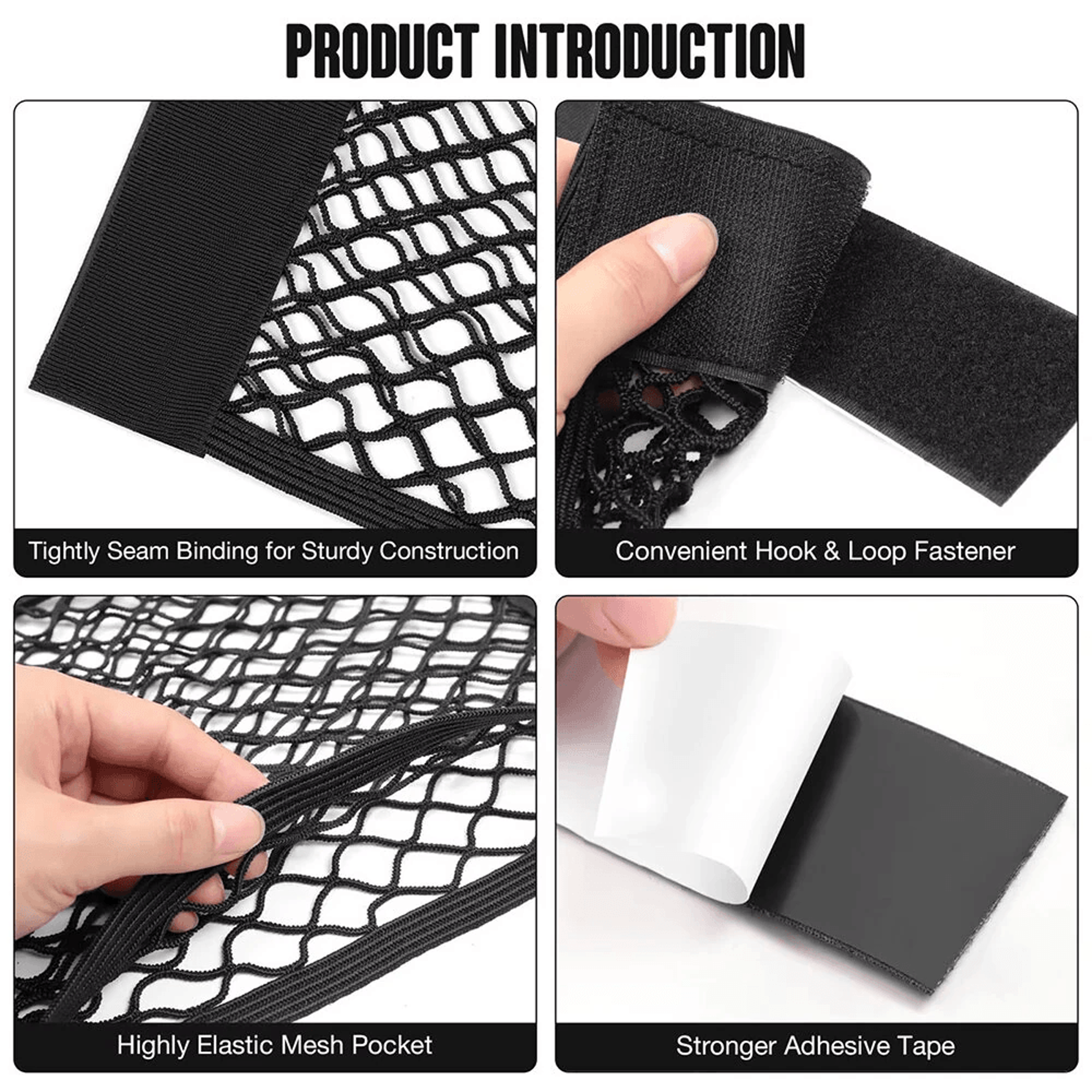 Car Trunk Organizer Double Layer Elastic Mesh Storage Bag With Sticky Straps 7
