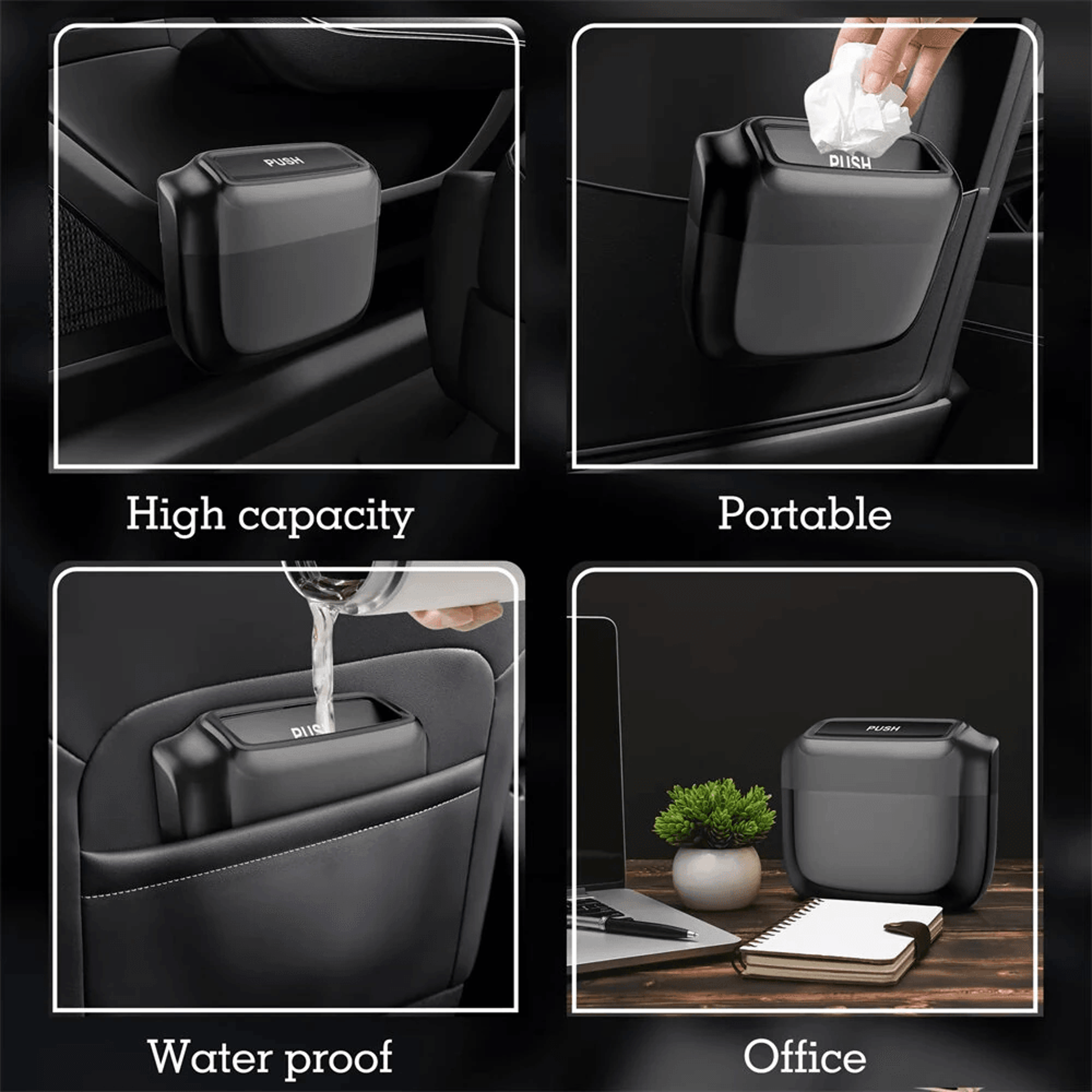 Mini Car Trash Bin Waterproof ABS Hanging Waste Container With Spring Loaded Lid 2