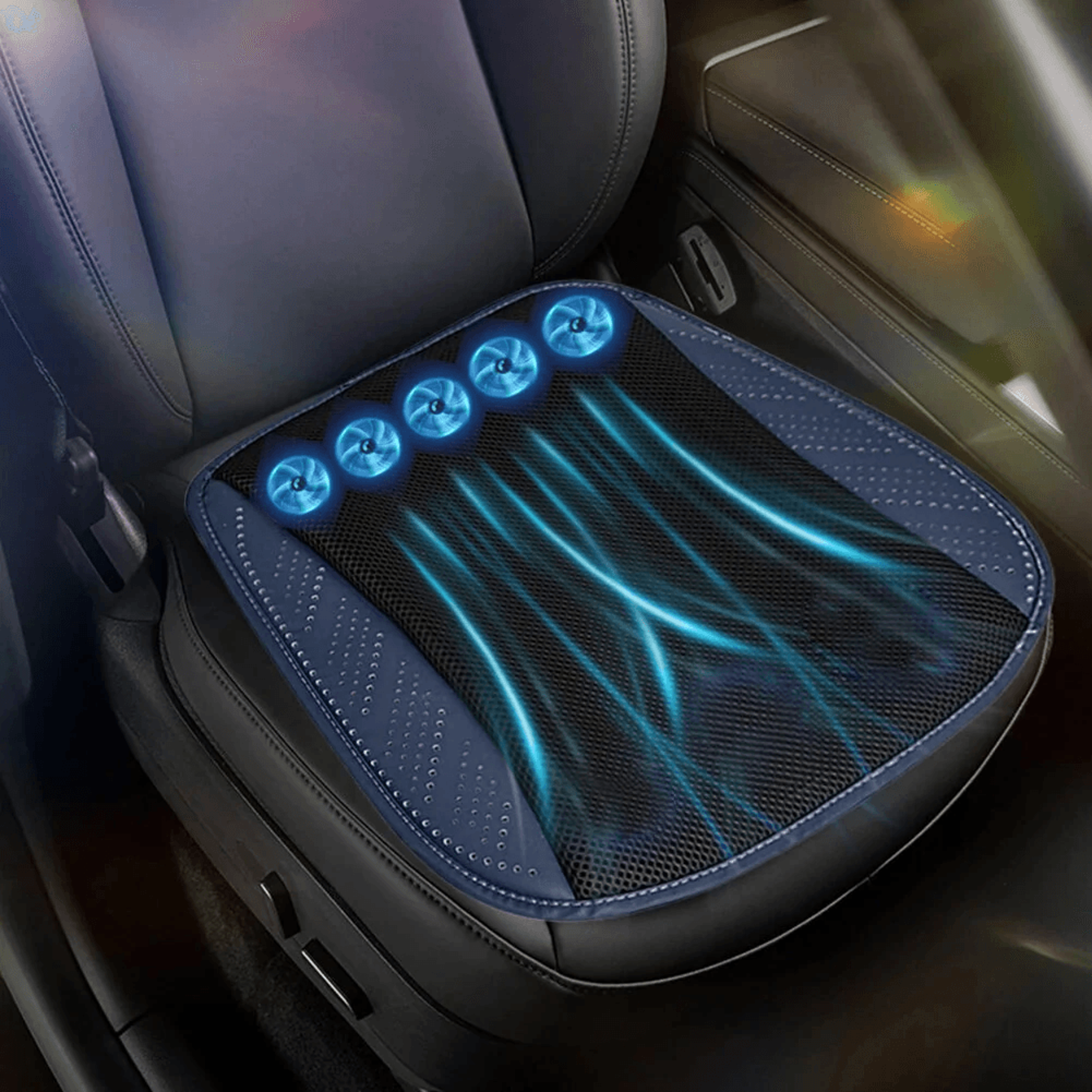 USB Cooling Car Seat Cushion With Five Fans Ice Silk Mesh And Speed Airflow 0
