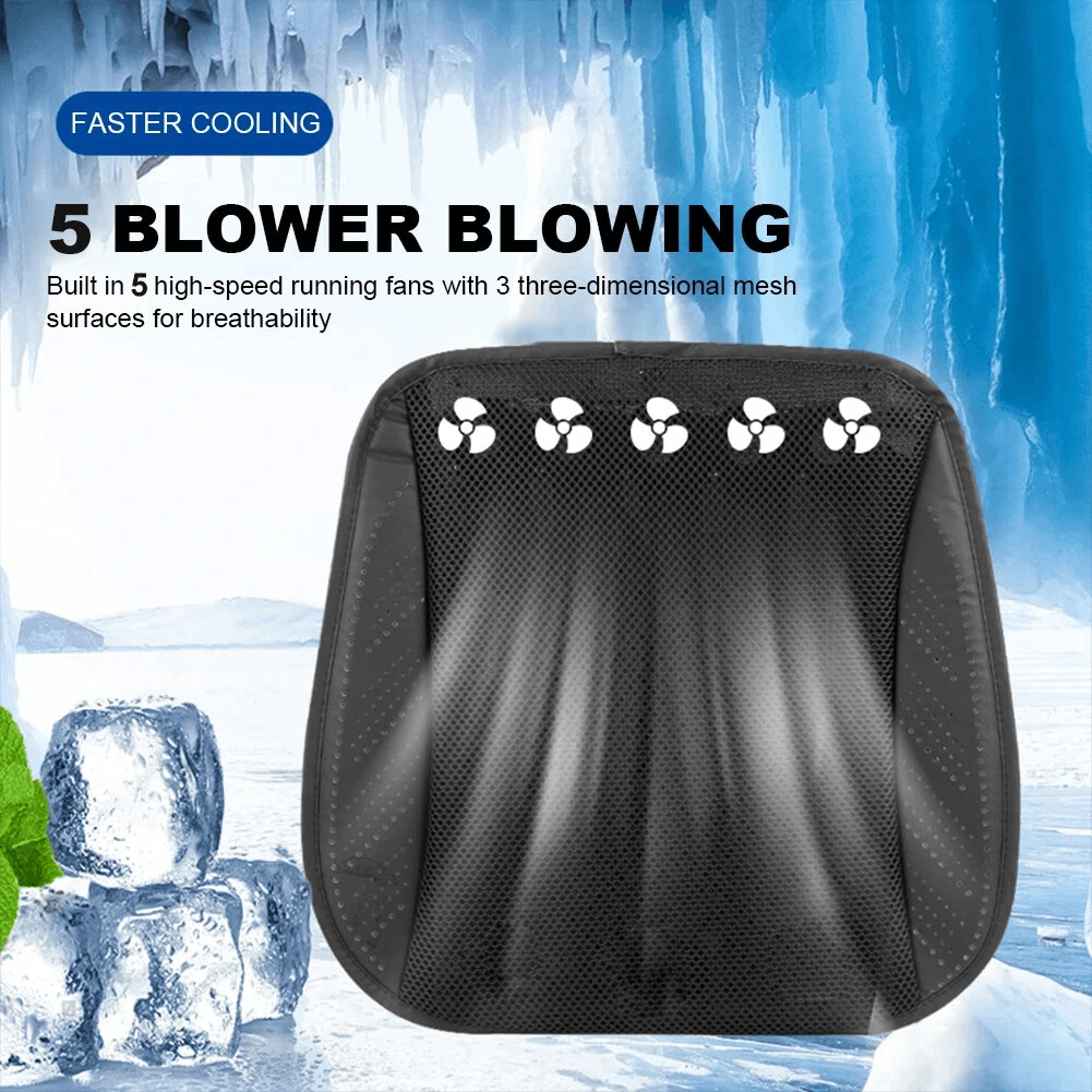 USB Cooling Car Seat Cushion With Five Fans Ice Silk Mesh And Speed Airflow 3