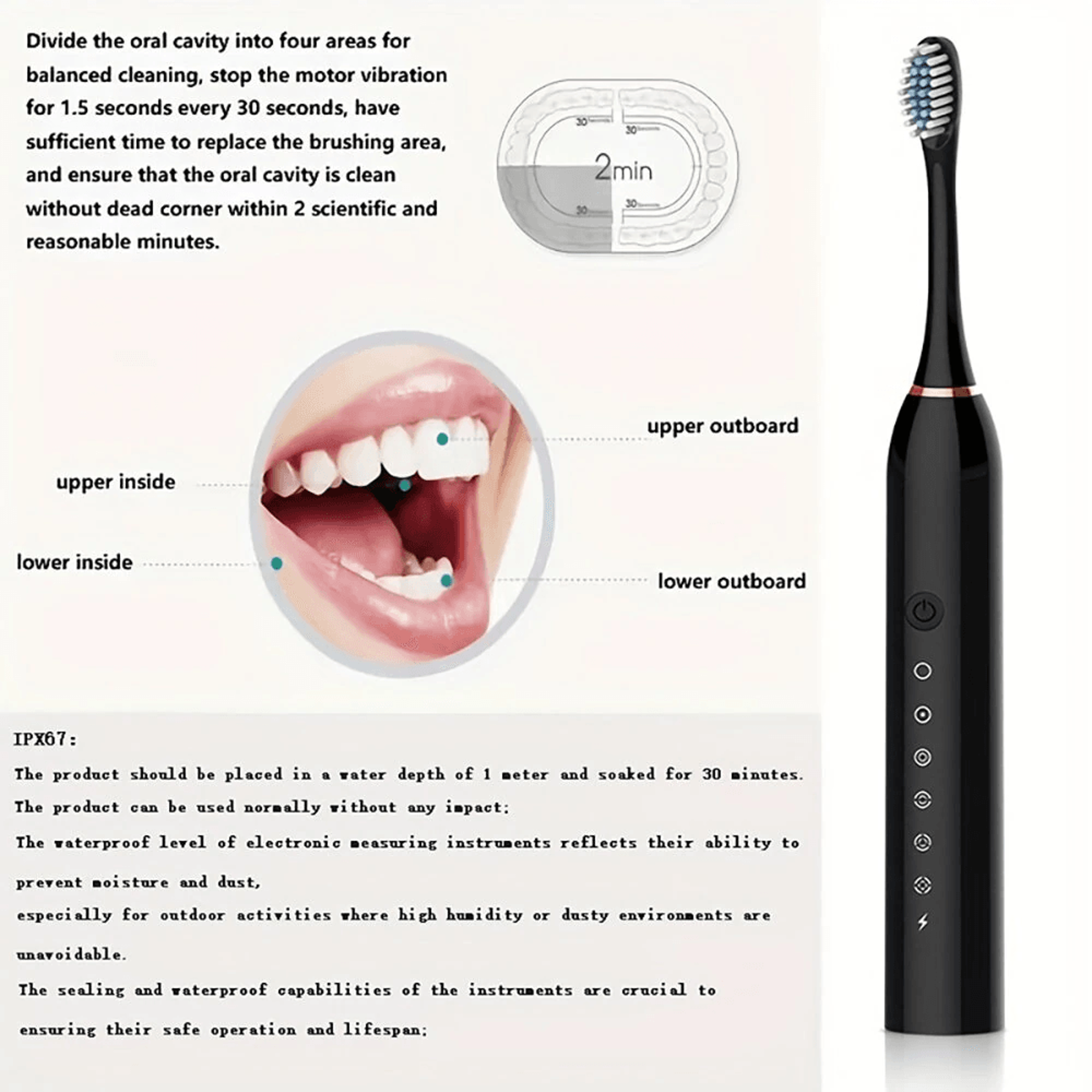 Ultrasonic Electric Toothbrush With Modes Waterproof Design And Brush Heads 8