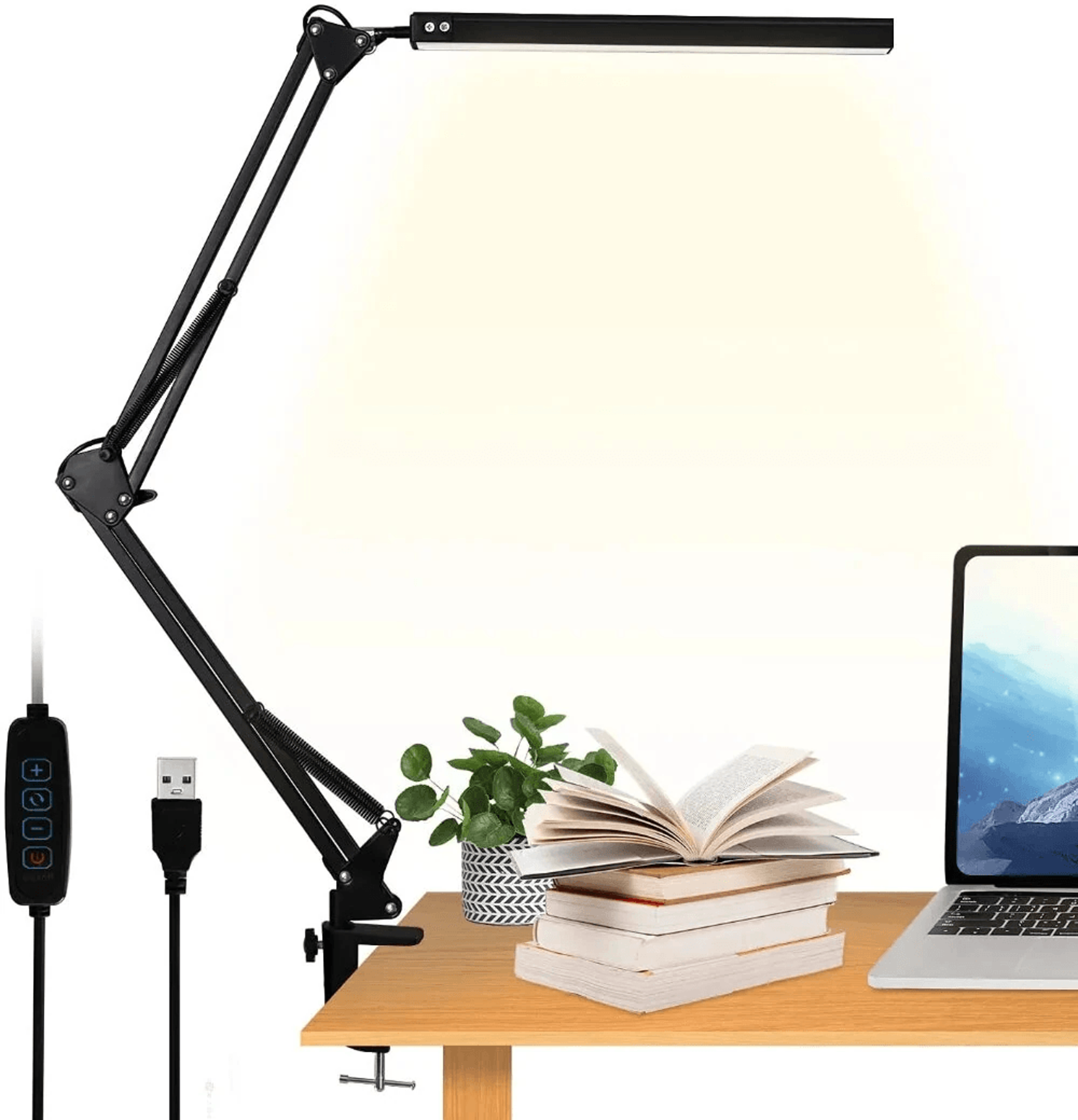 LED Clamp Desk Lamp With Adjustable Swing Arm Brightness Levels And Color Modes 7