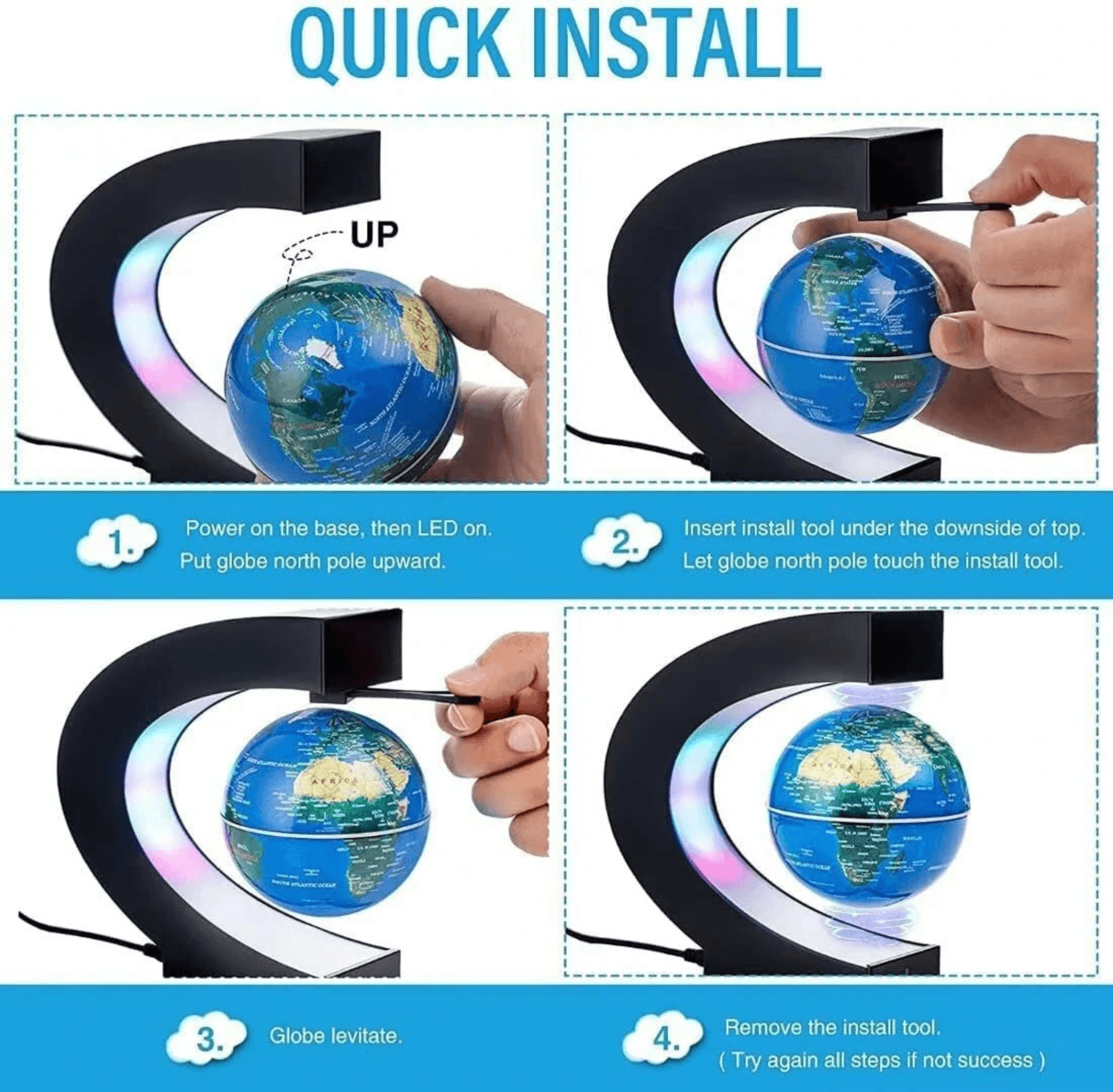 Magnetic Levitating Globe World Map With LED Light 3