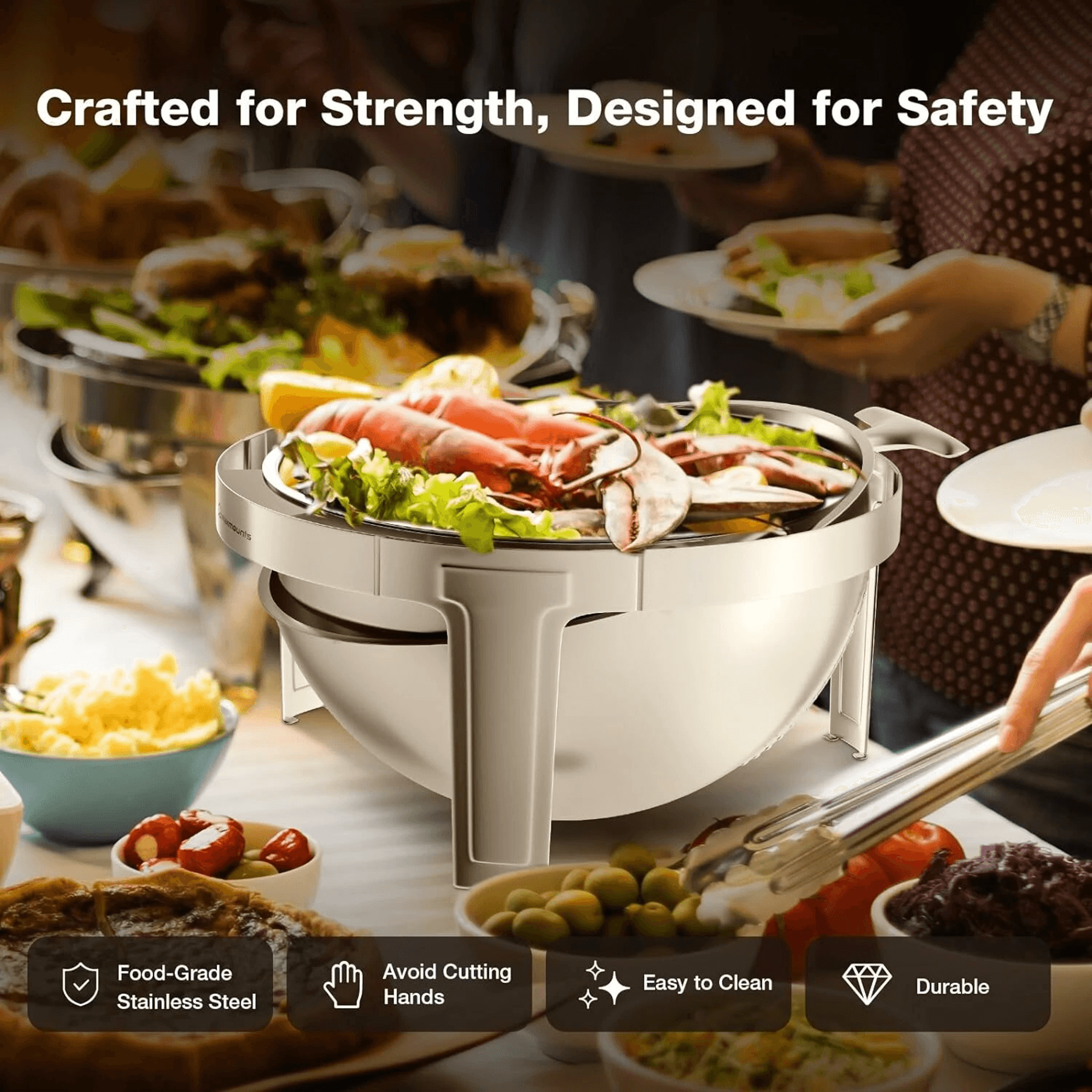 Round Roll Top Chafing Dish Buffet Set With Visible Glass Lid 4