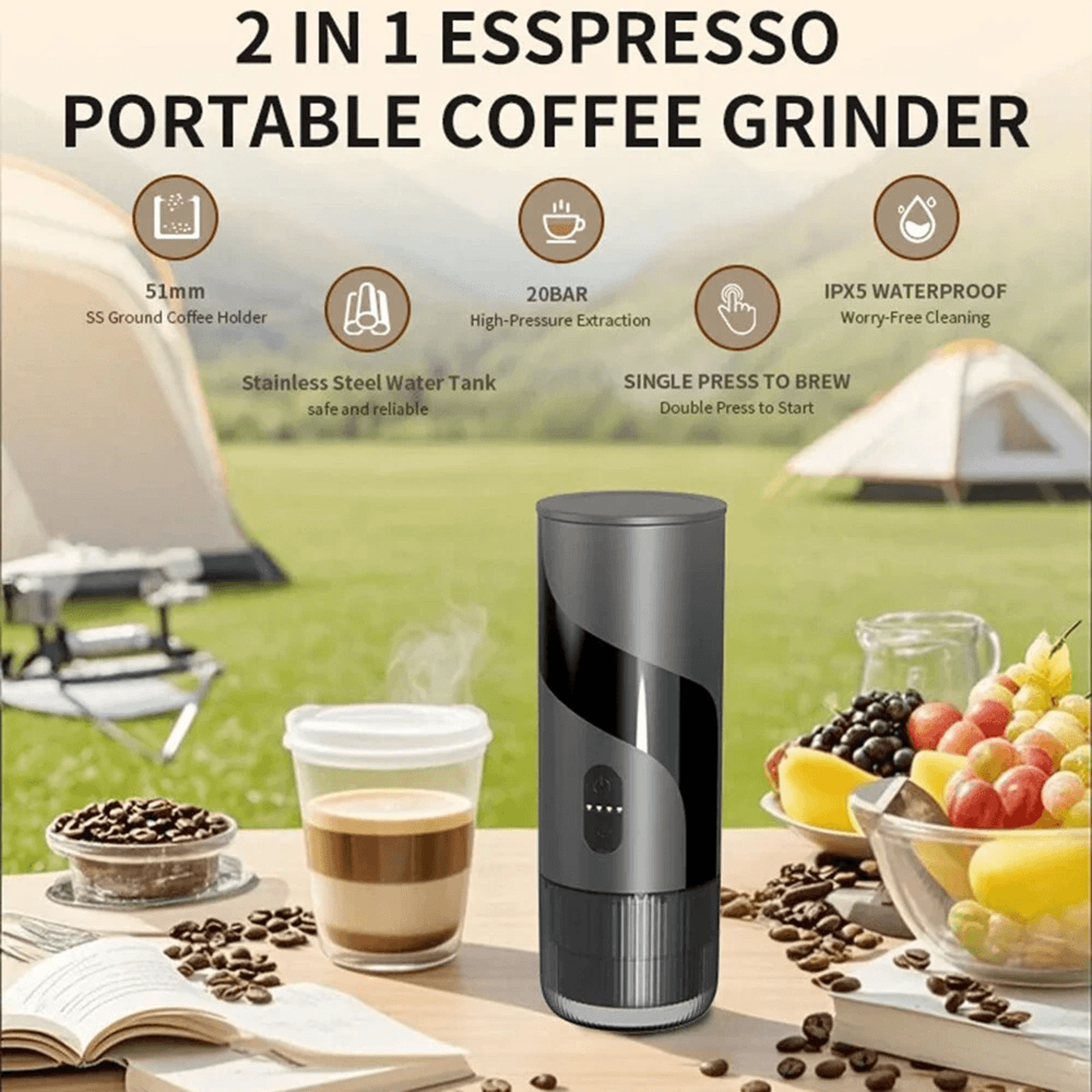Bar Portable Espresso Maker Rechargeable Compact Travel Coffee Machine For Ground Coffee And NS Cap 7