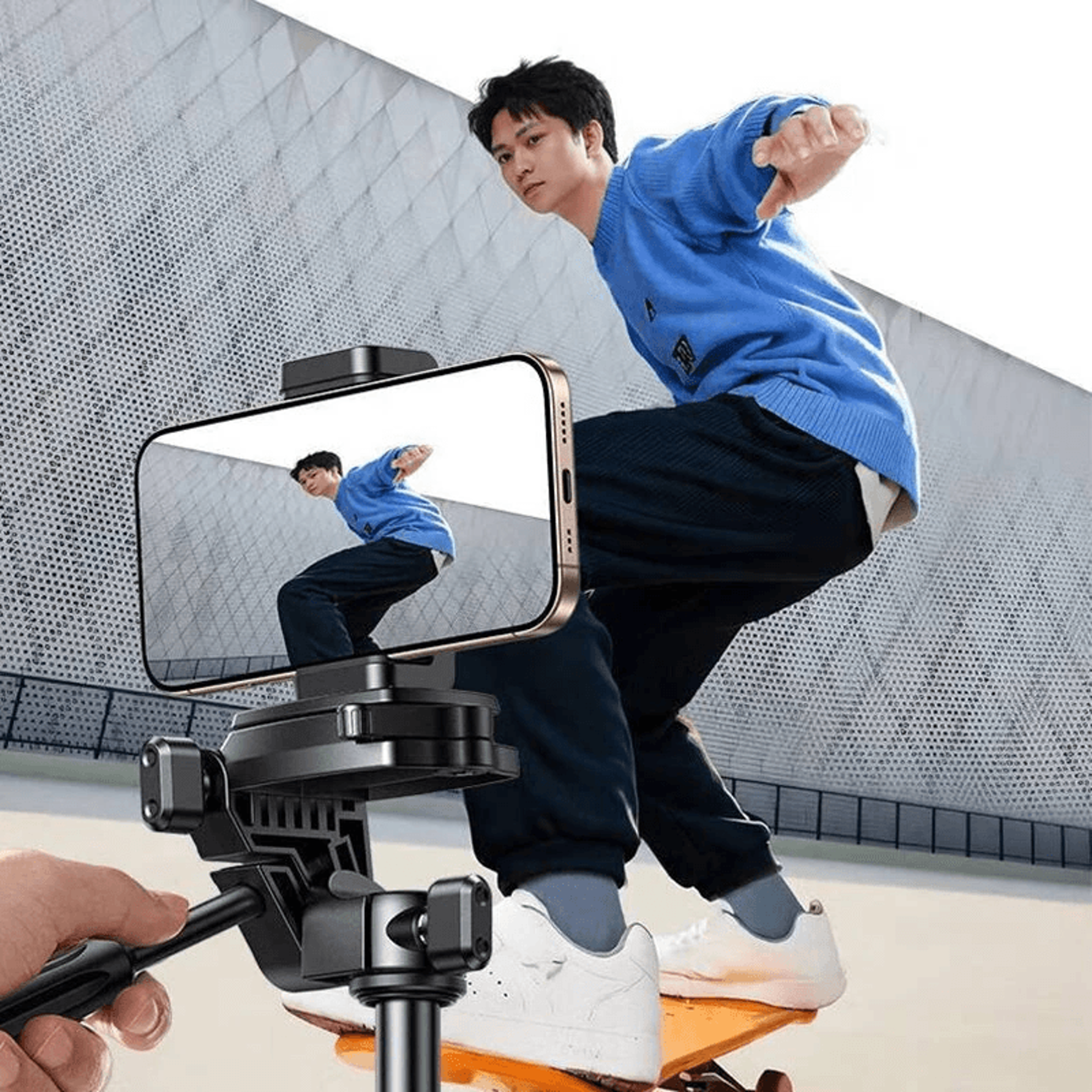 Telescopic Floor Mobile Phone Stand With Bluetooth Tripod And Anti Shake Gimbal 1